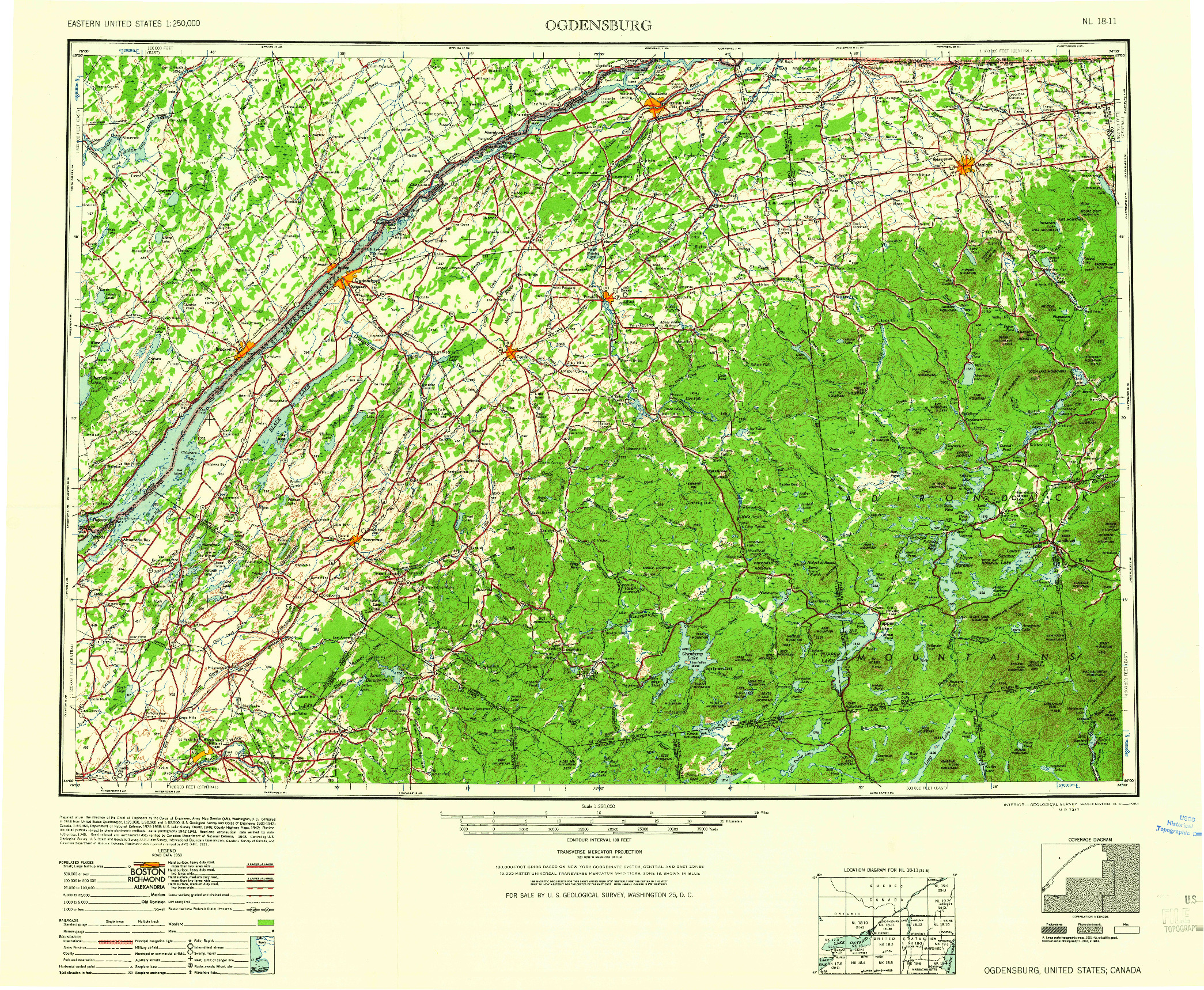 USGS 1:250000-SCALE QUADRANGLE FOR OGDENSBURG, NY 1961