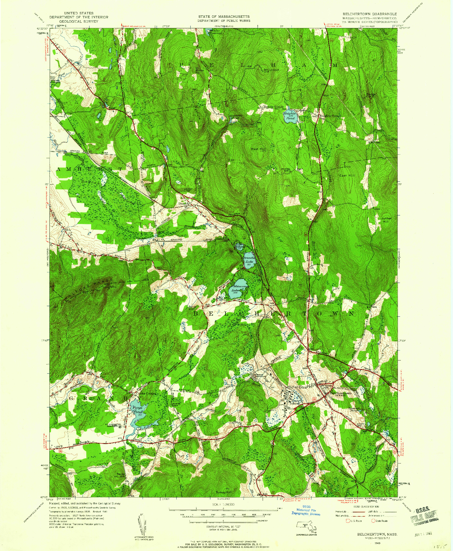 USGS 1:24000-SCALE QUADRANGLE FOR BELCHERTOWN, MA 1949