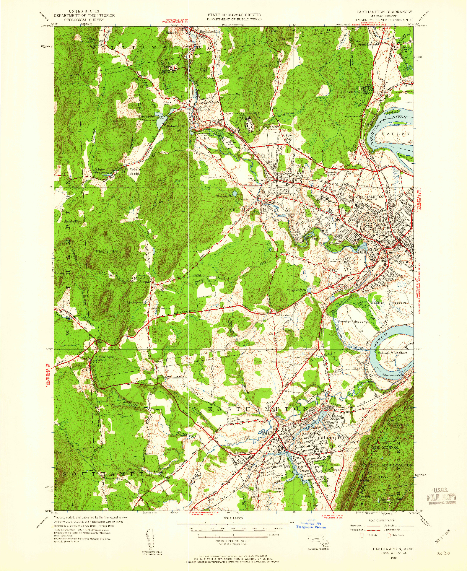 USGS 1:24000-SCALE QUADRANGLE FOR EASTHAMPTON, MA 1948