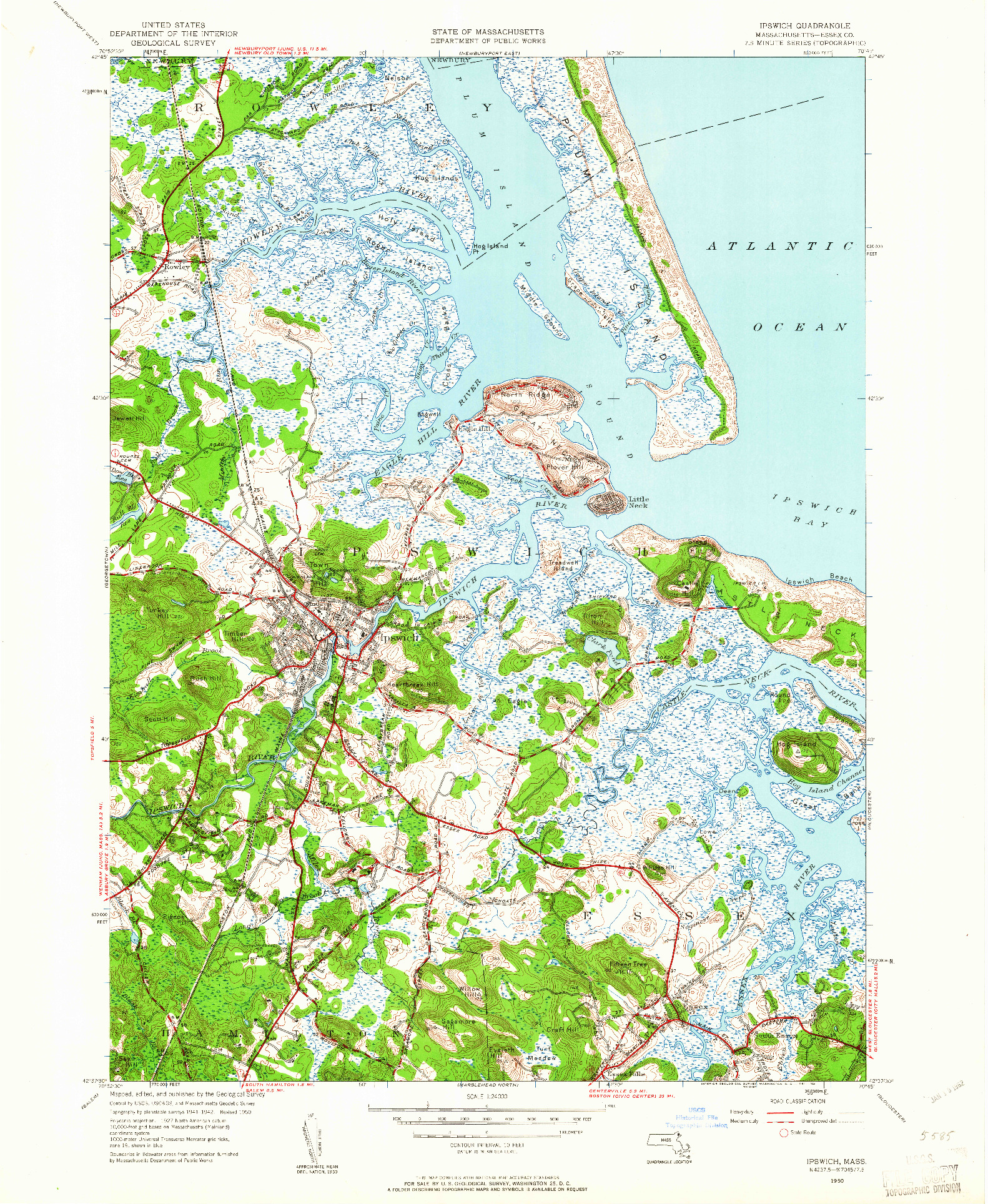 USGS 1:24000-SCALE QUADRANGLE FOR IPSWICH, MA 1950