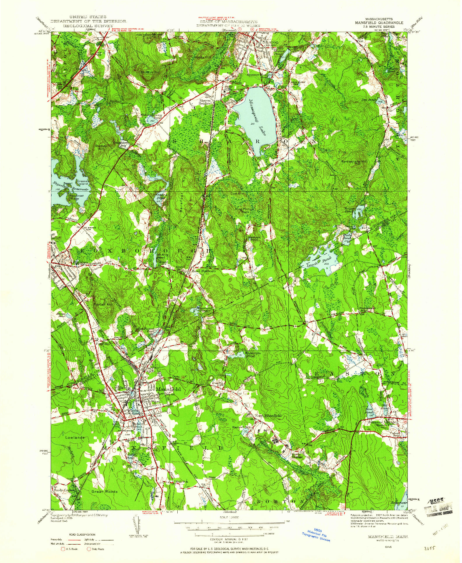 USGS 1:24000-SCALE QUADRANGLE FOR MANSFIELD, MA 1946
