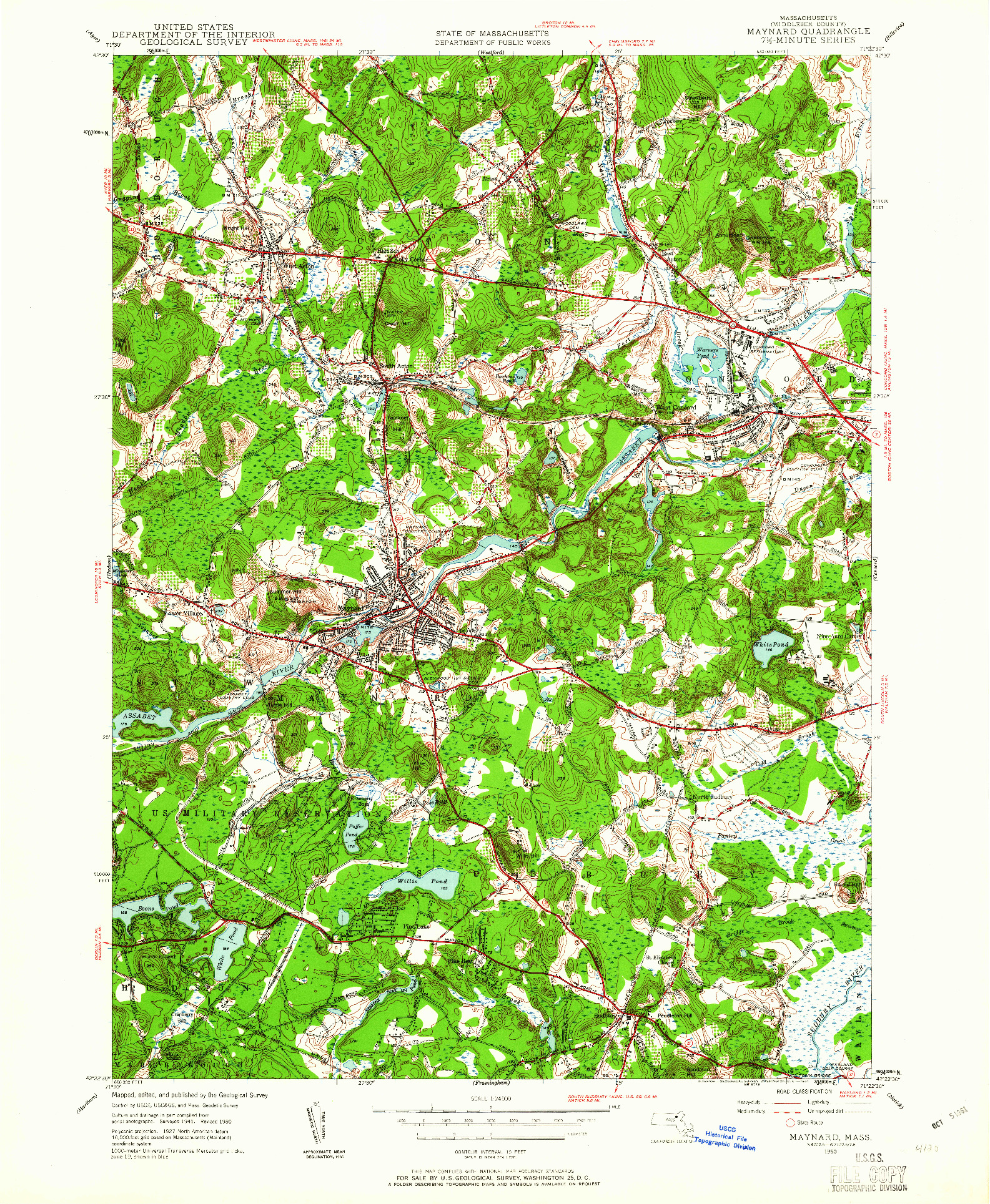 USGS 1:24000-SCALE QUADRANGLE FOR MAYNARD, MA 1950