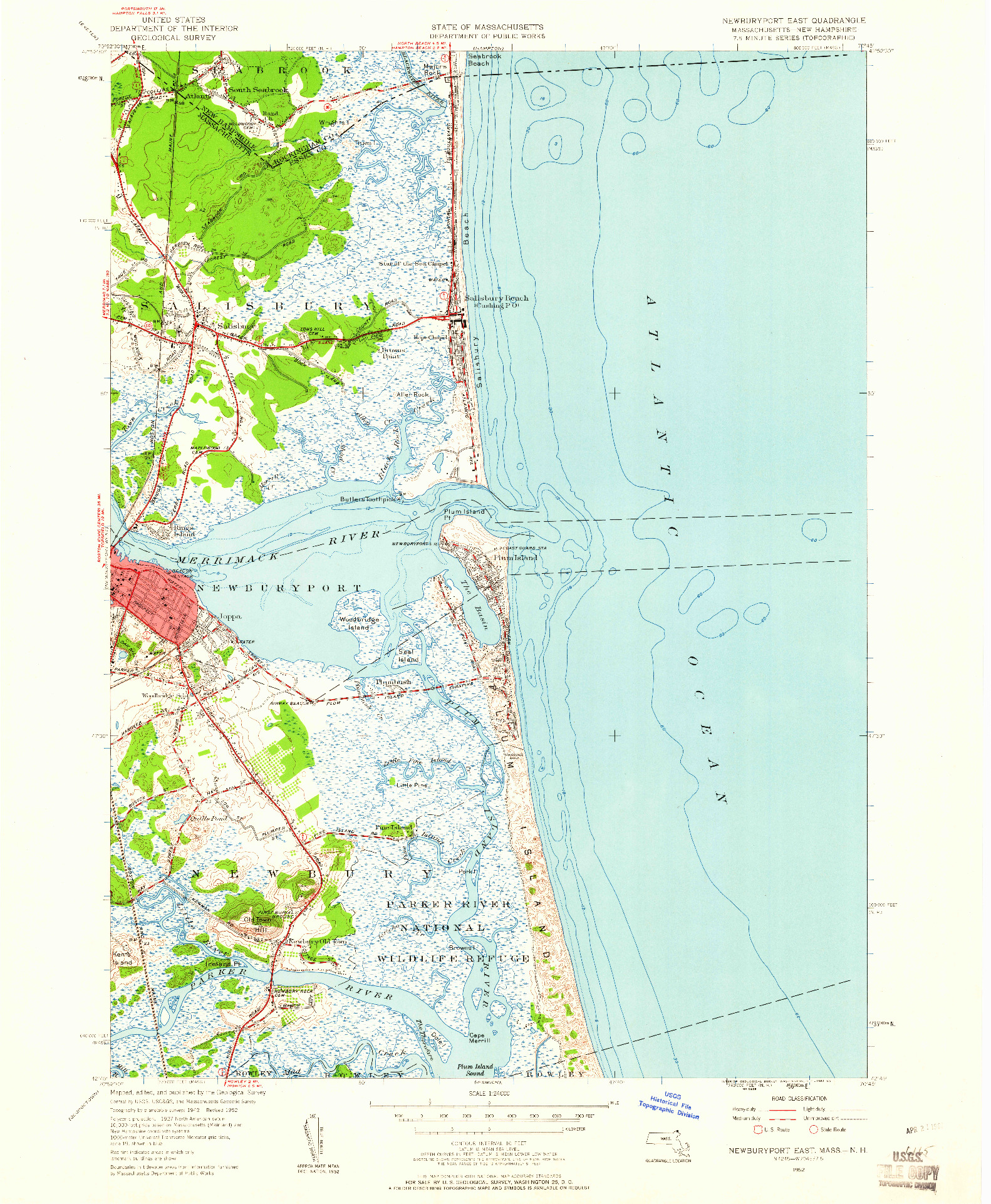 USGS 1:24000-SCALE QUADRANGLE FOR NEWBURYPORT EAST, MA 1952