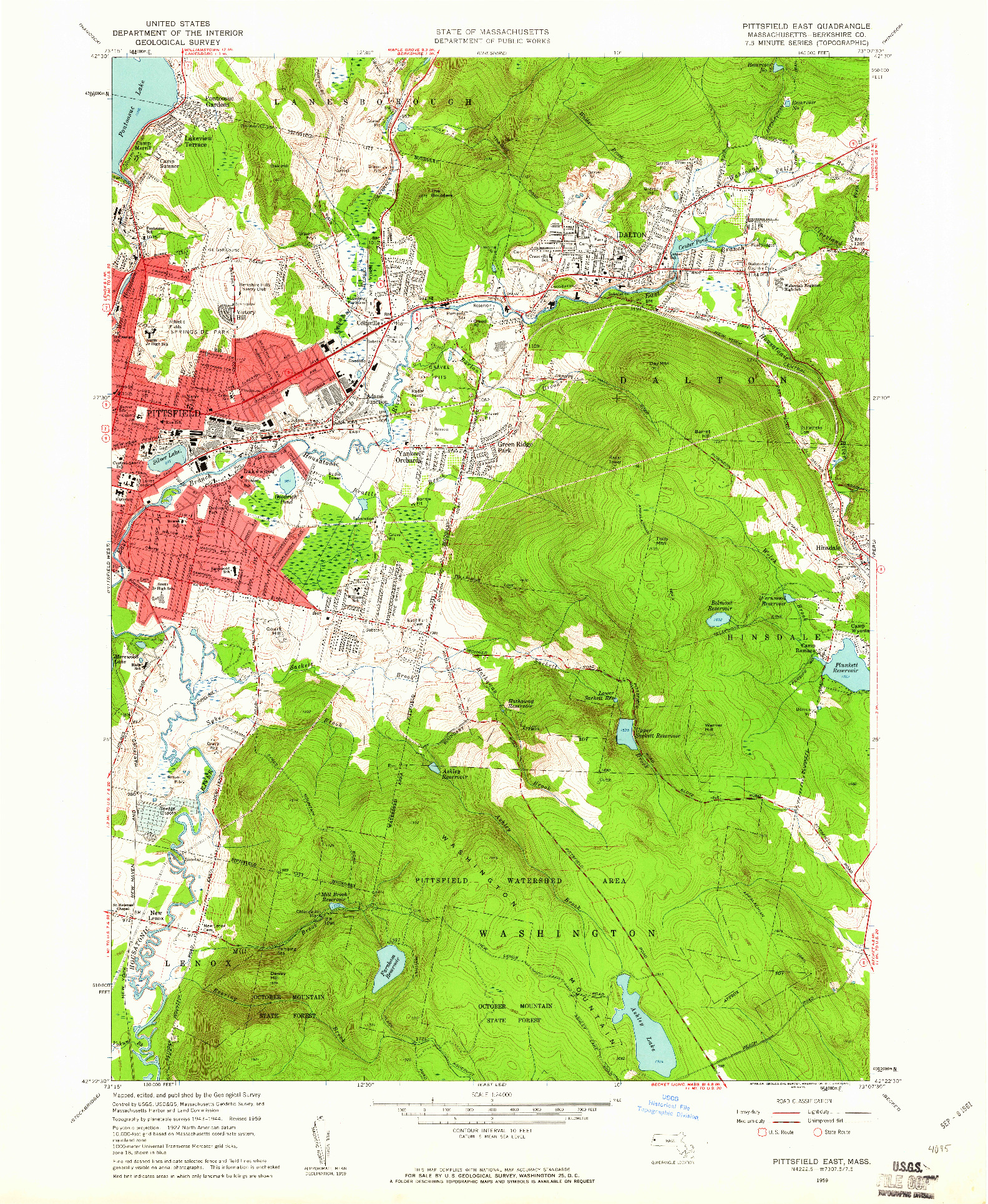 USGS 1:24000-SCALE QUADRANGLE FOR PITTSFIELD EAST, MA 1959