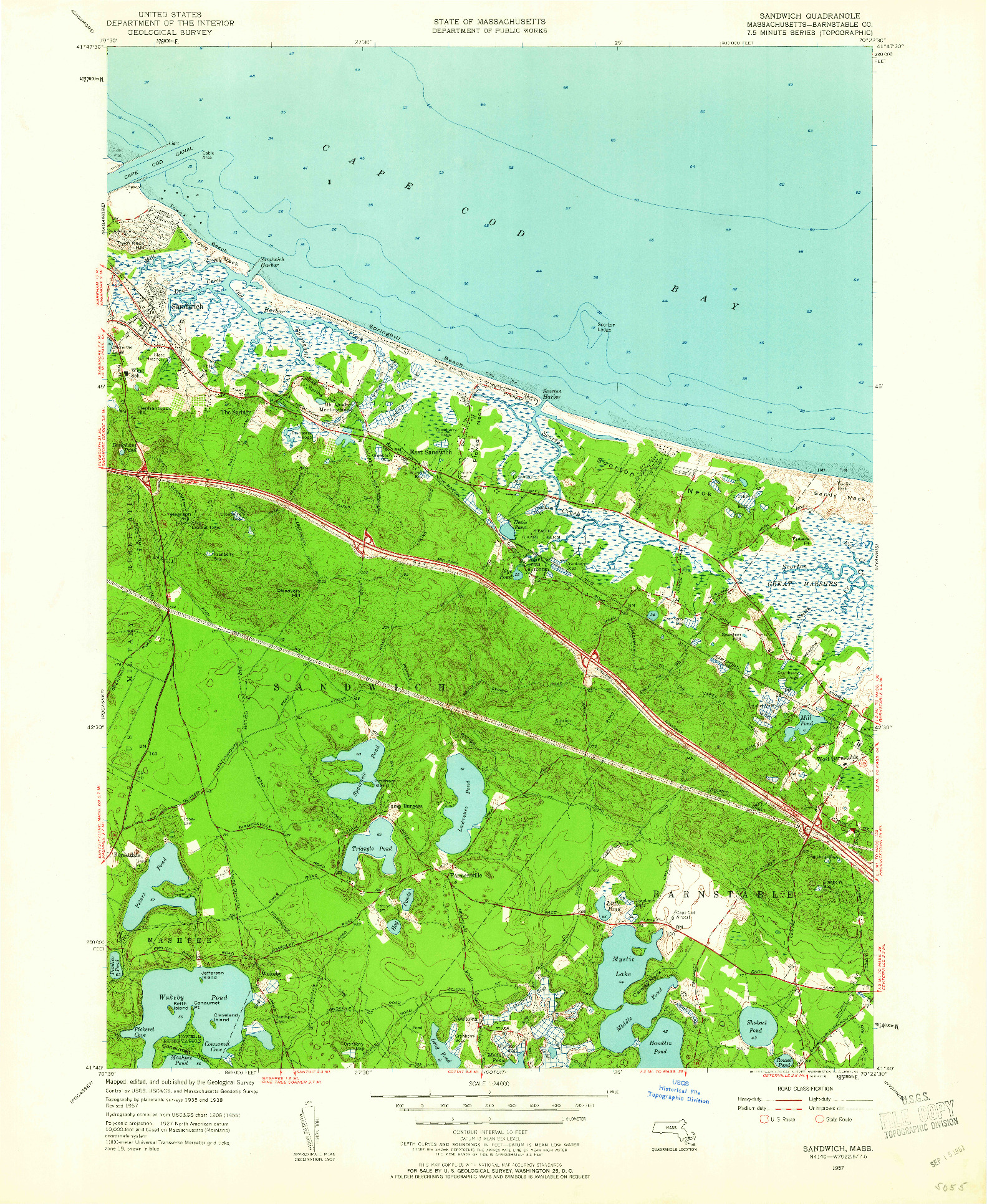 USGS 1:24000-SCALE QUADRANGLE FOR SANDWICH, MA 1957
