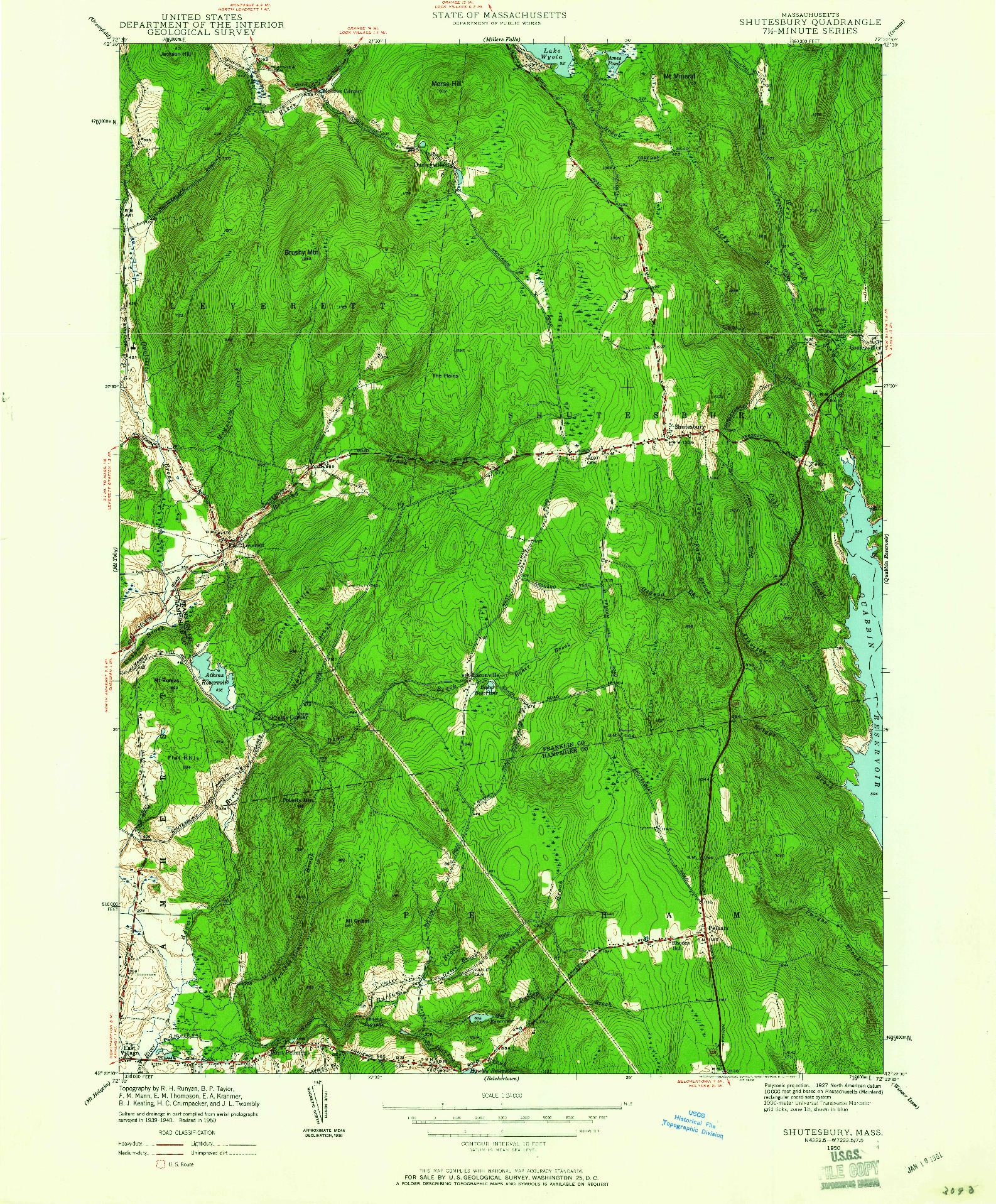 USGS 1:24000-SCALE QUADRANGLE FOR SHUTESBURY, MA 1950