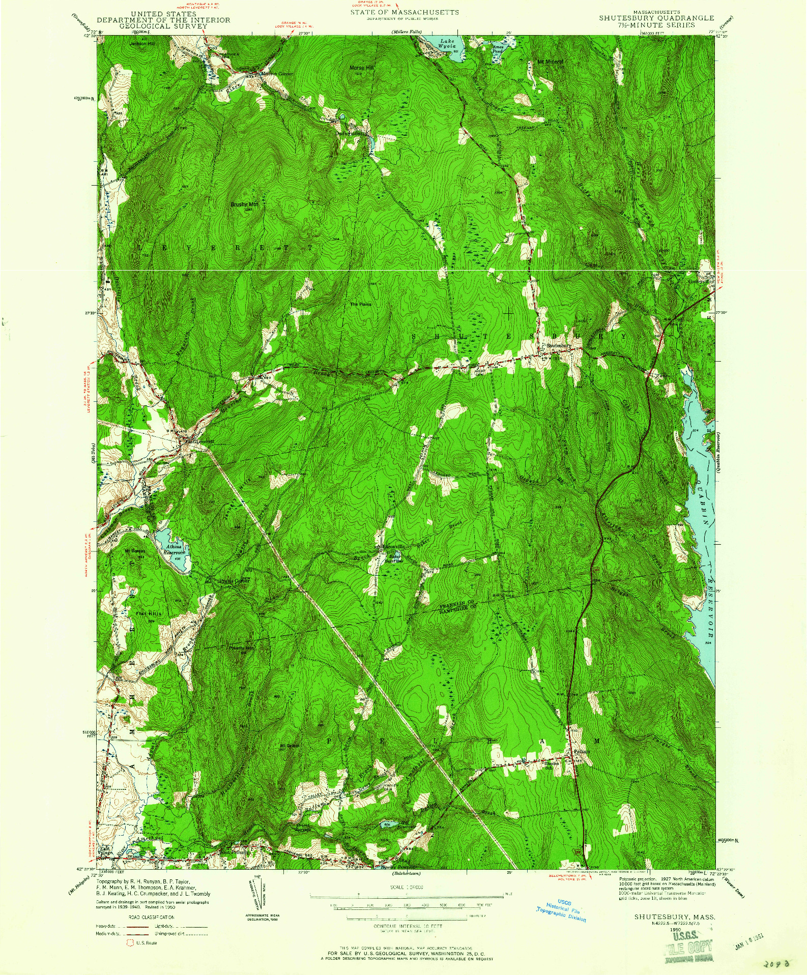 USGS 1:24000-SCALE QUADRANGLE FOR SHUTESBURY, MA 1950