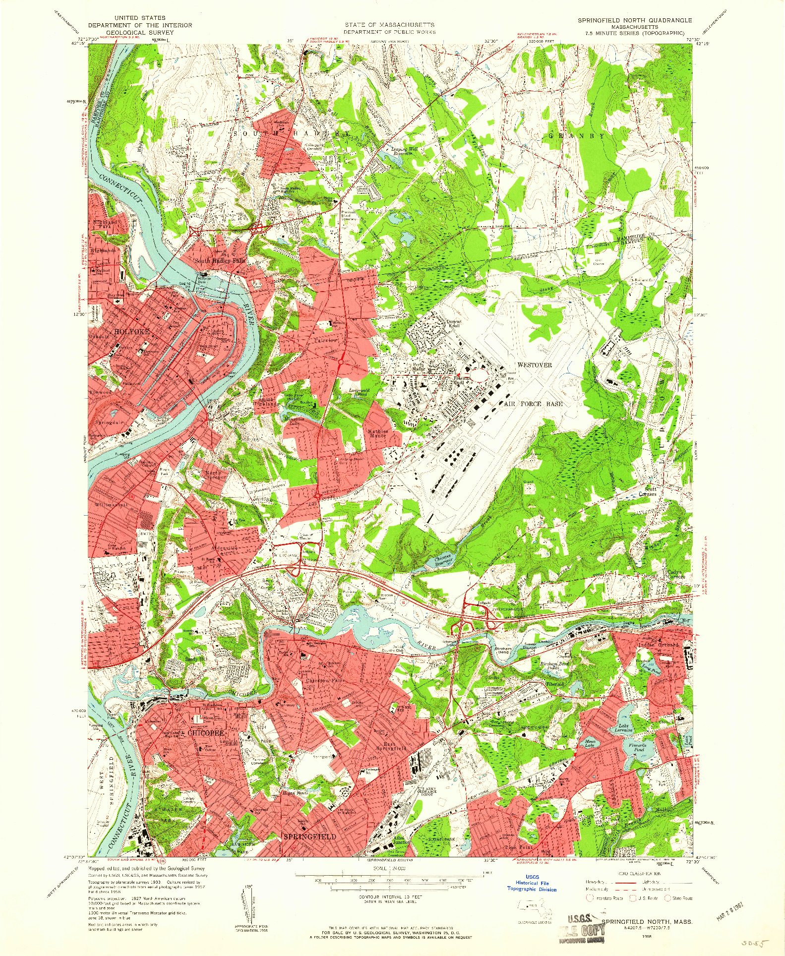 USGS 1:24000-SCALE QUADRANGLE FOR SPRINGFIELD NORTH, MA 1958