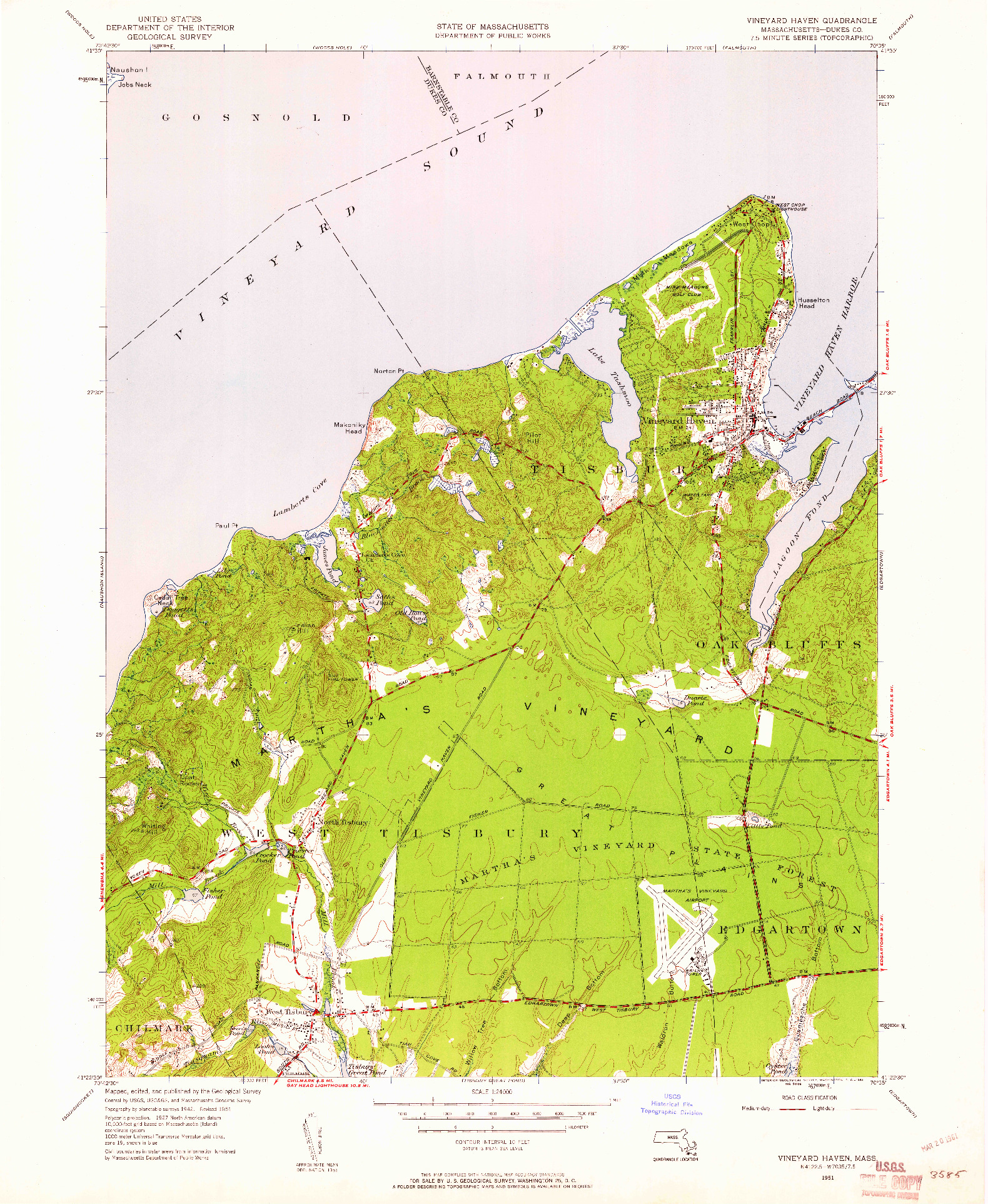 USGS 1:24000-SCALE QUADRANGLE FOR VINEYARD HAVEN, MA 1951