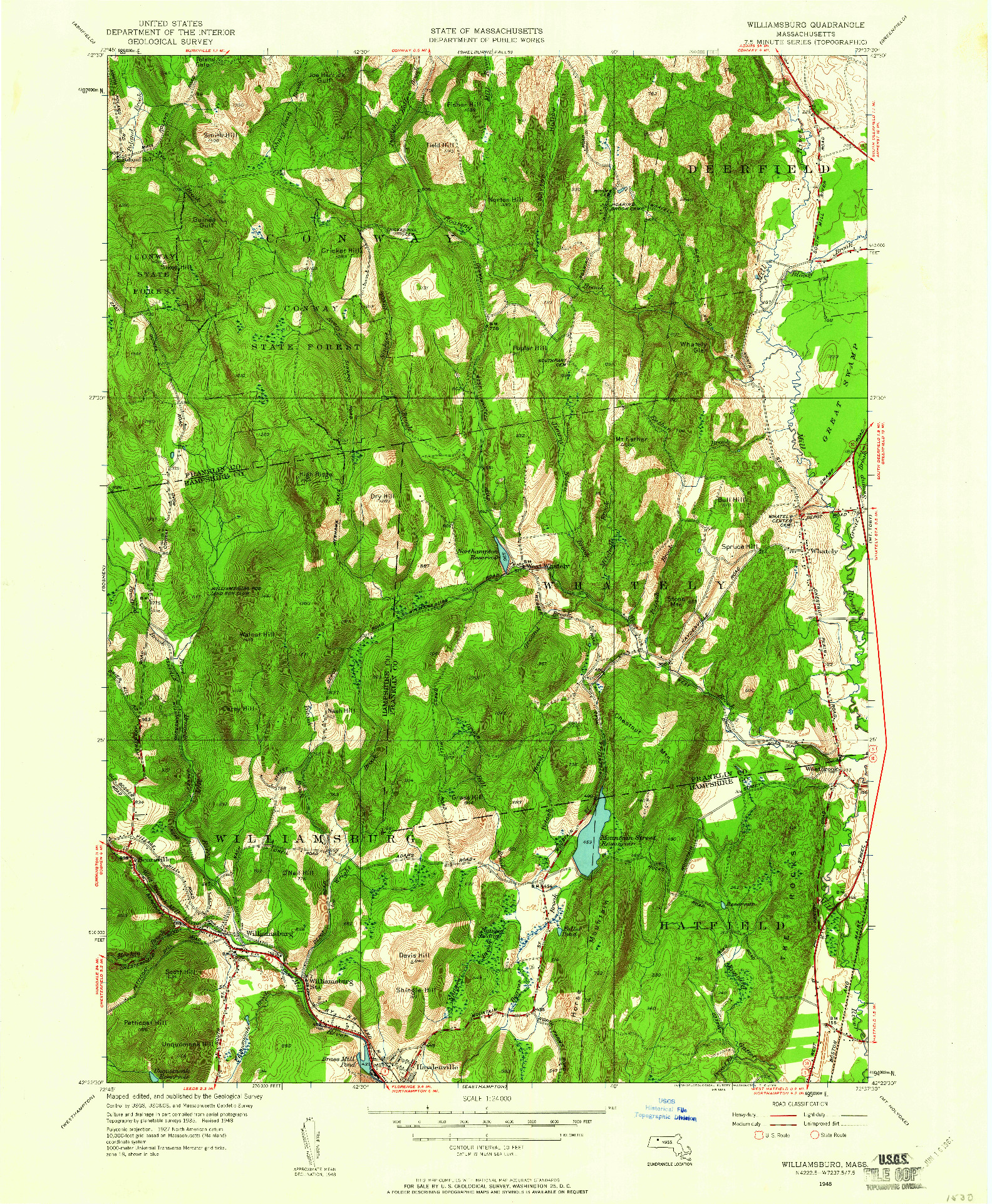 USGS 1:24000-SCALE QUADRANGLE FOR WILLIAMSBURG, MA 1948