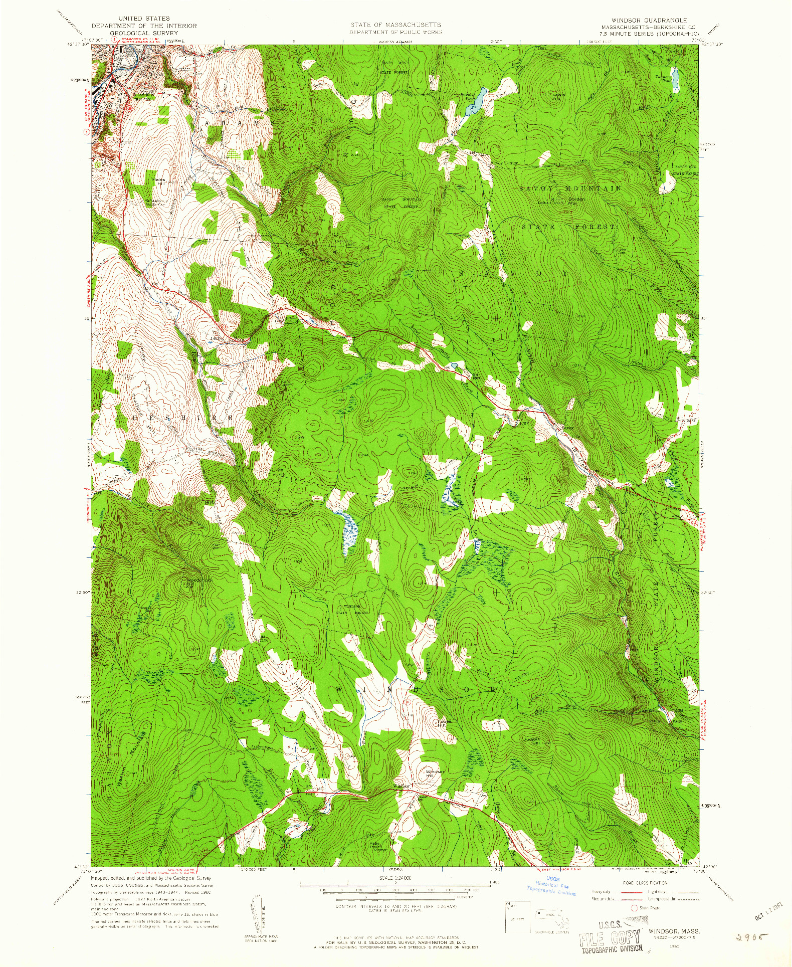 USGS 1:24000-SCALE QUADRANGLE FOR WINDSOR, MA 1960