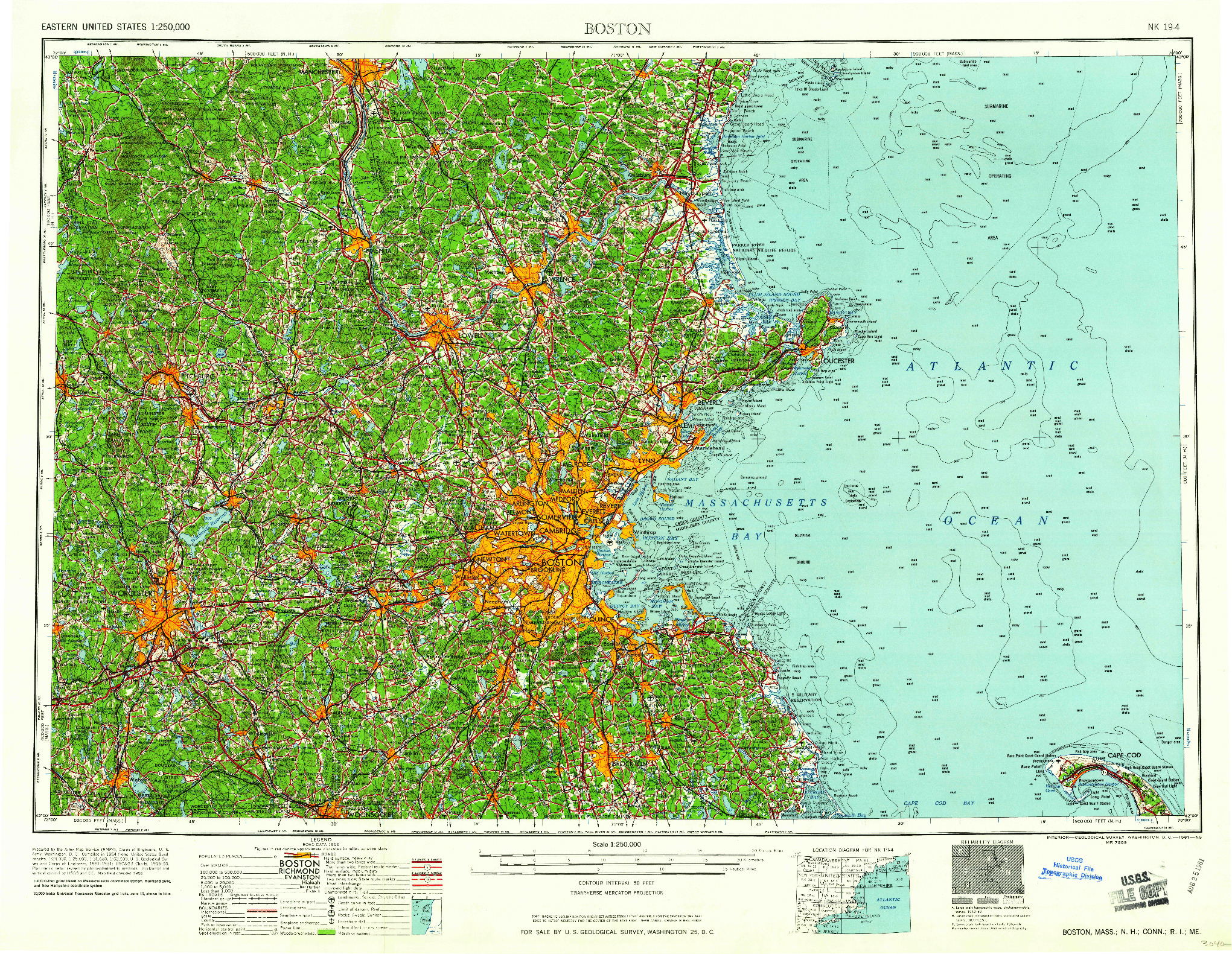 USGS 1:250000-SCALE QUADRANGLE FOR BOSTON, MA 1961