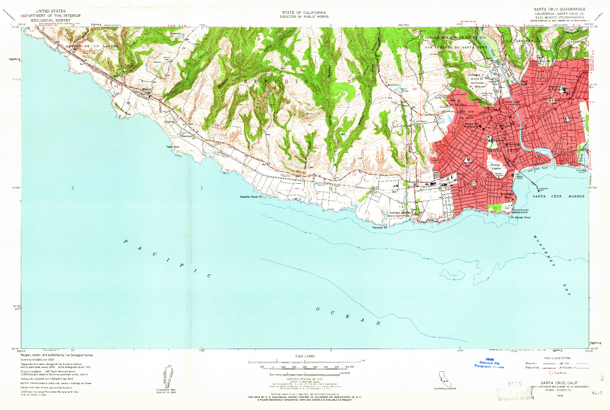 USGS 1:24000-SCALE QUADRANGLE FOR SANTA CRUZ, CA 1954