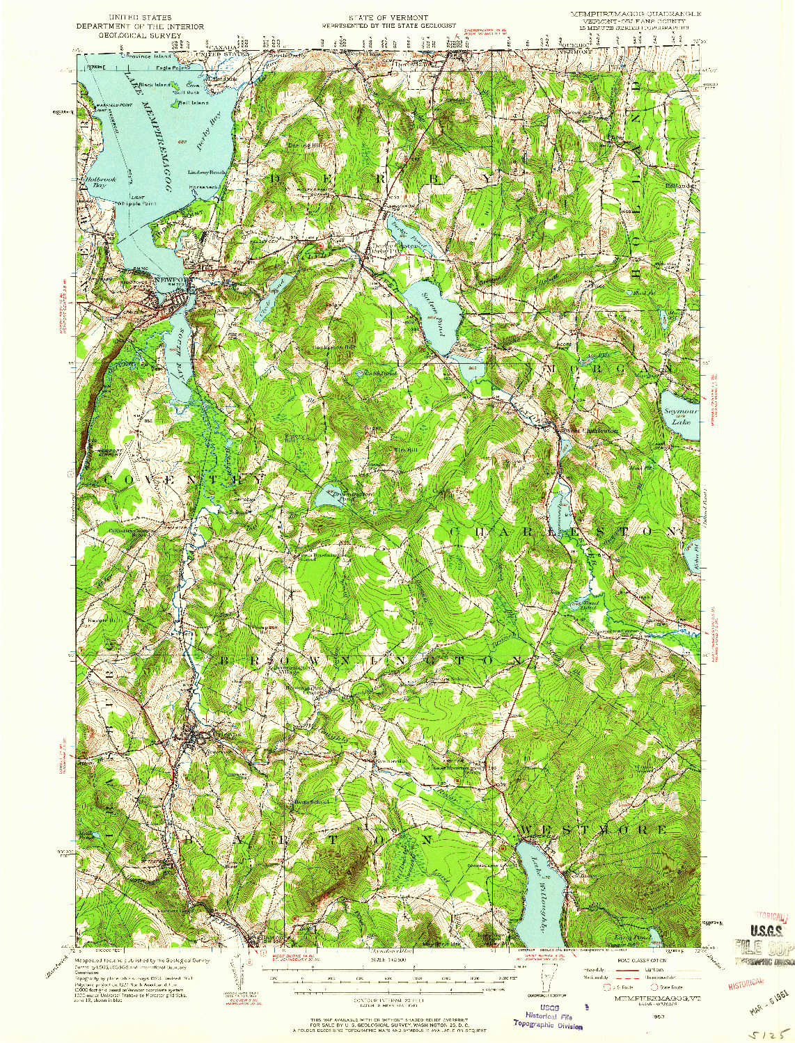 USGS 1:62500-SCALE QUADRANGLE FOR MEMPHREMAGOG, VT 1953