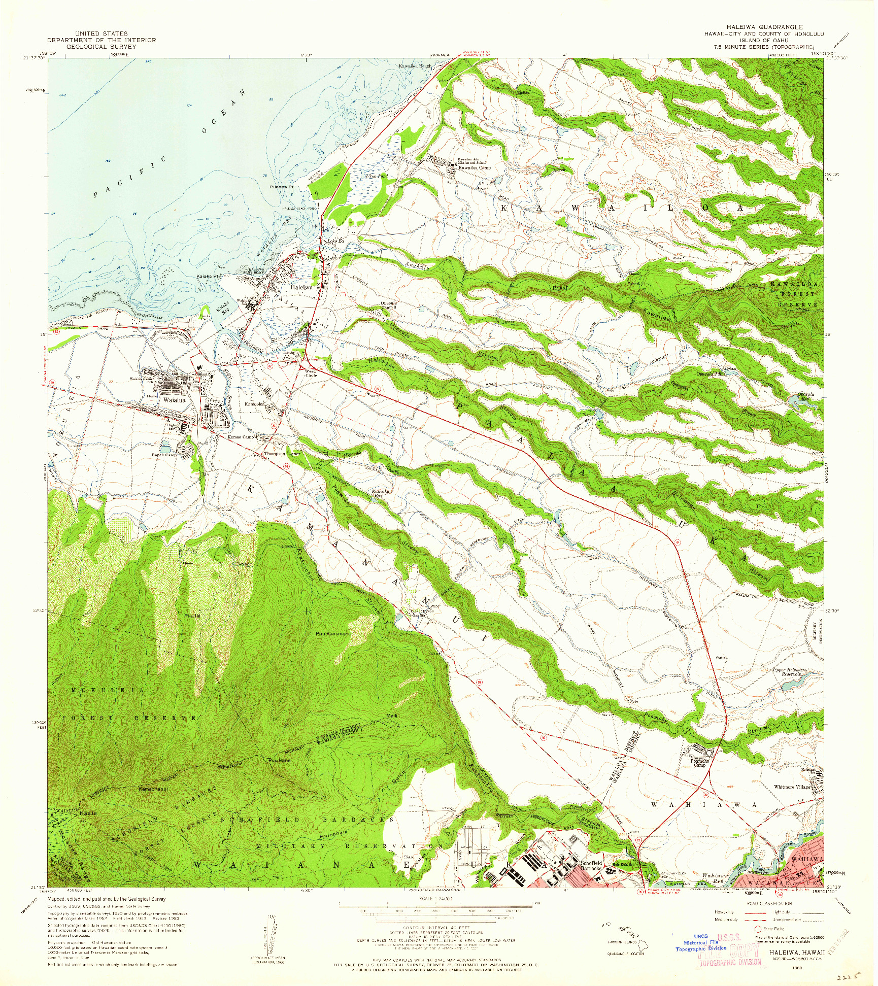 USGS 1:24000-SCALE QUADRANGLE FOR HALEIWA, HI 1960