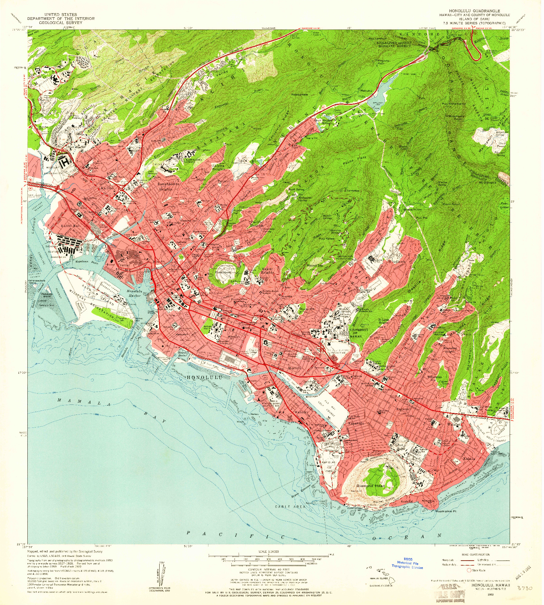 USGS 1:24000-SCALE QUADRANGLE FOR HONOLULU, HI 1959