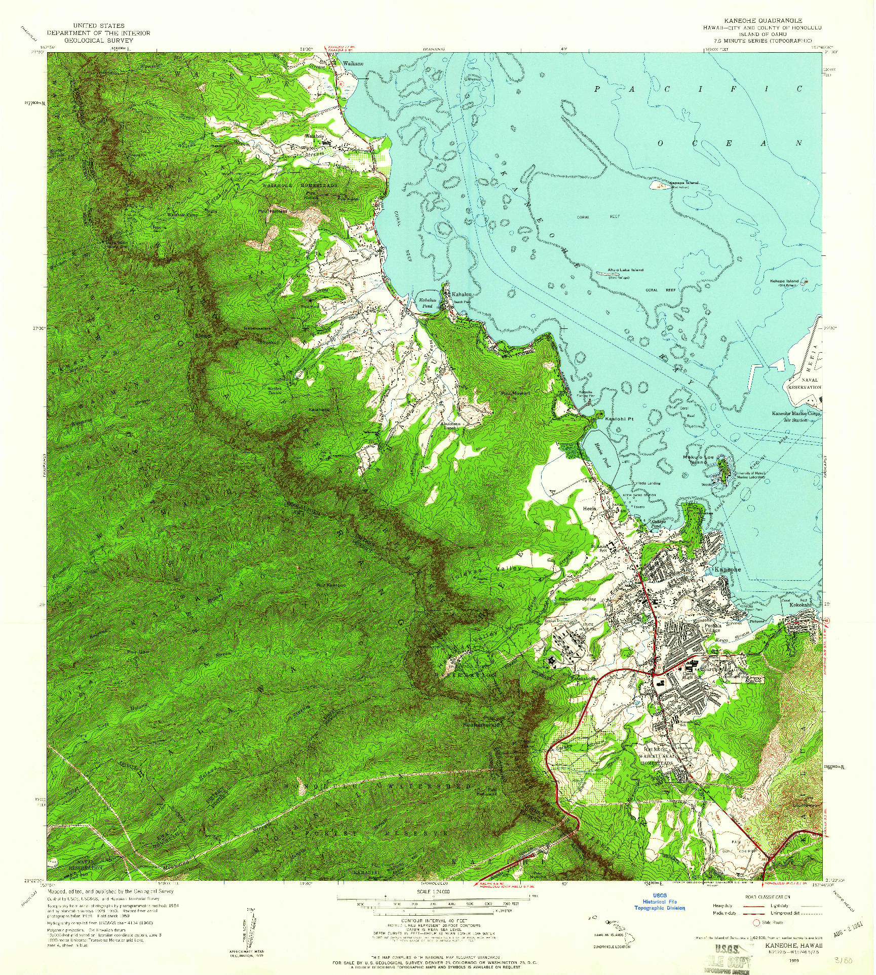 USGS 1:24000-SCALE QUADRANGLE FOR KANEOHE, HI 1959