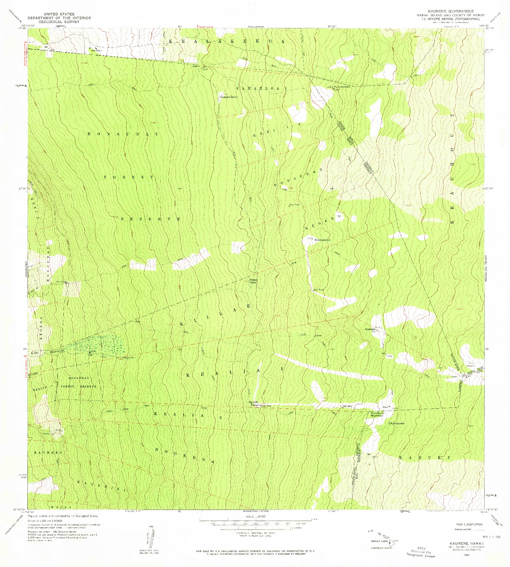 USGS 1:24000-SCALE QUADRANGLE FOR KAUNENE, HI 1960