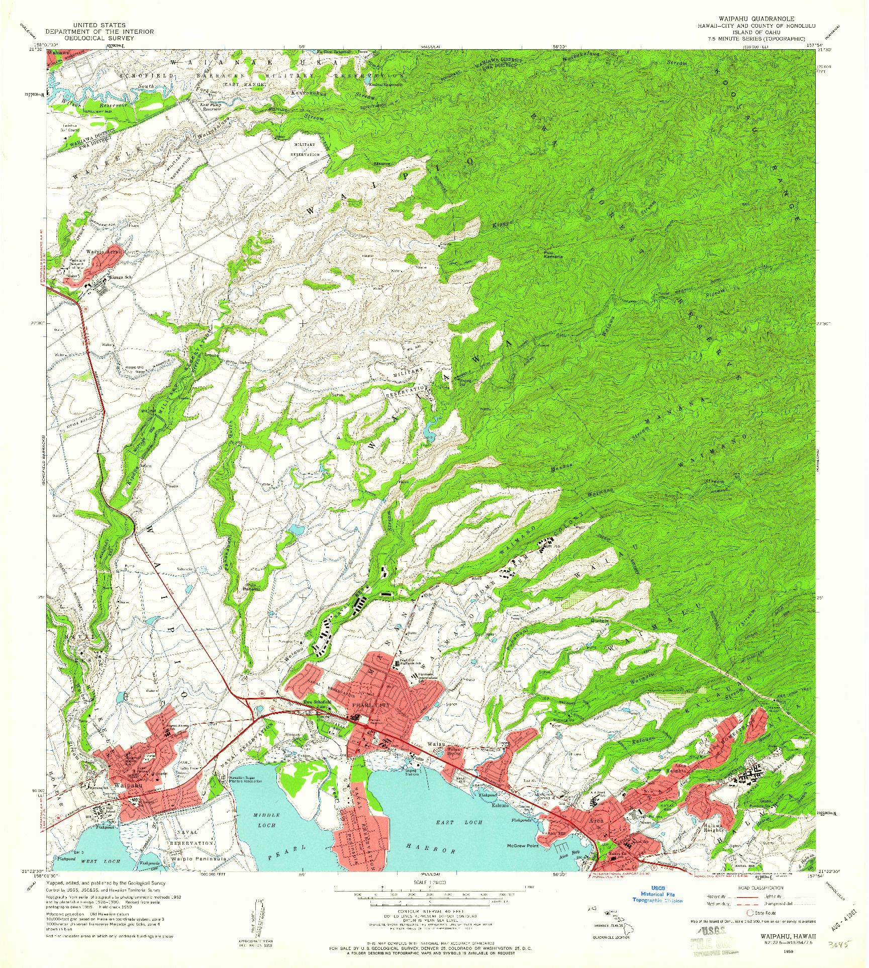USGS 1:24000-SCALE QUADRANGLE FOR WAIPAHU, HI 1959