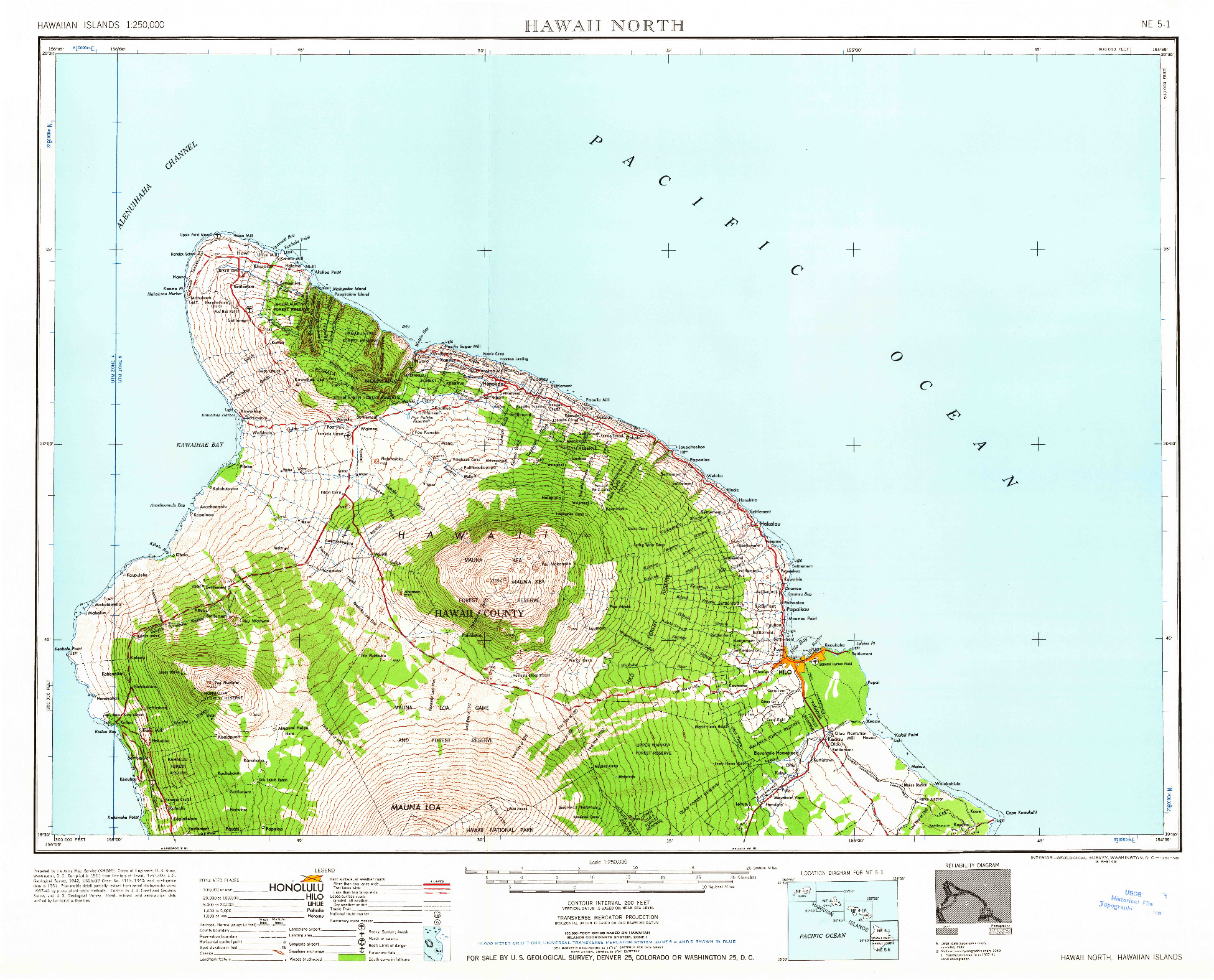 USGS 1:250000-SCALE QUADRANGLE FOR HAWAII NORTH, HI 1961