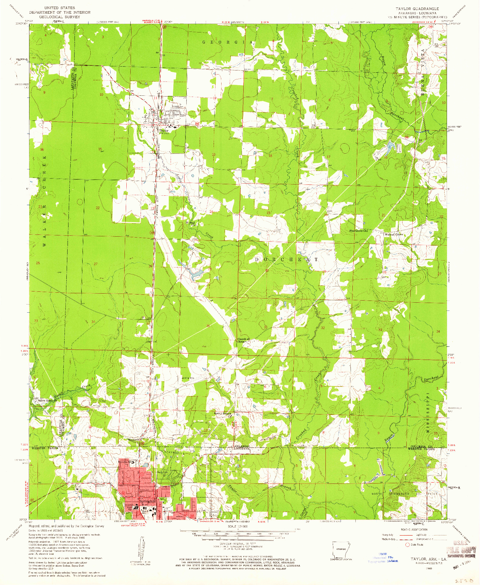 USGS 1:24000-SCALE QUADRANGLE FOR TAYLOR, AR 1960