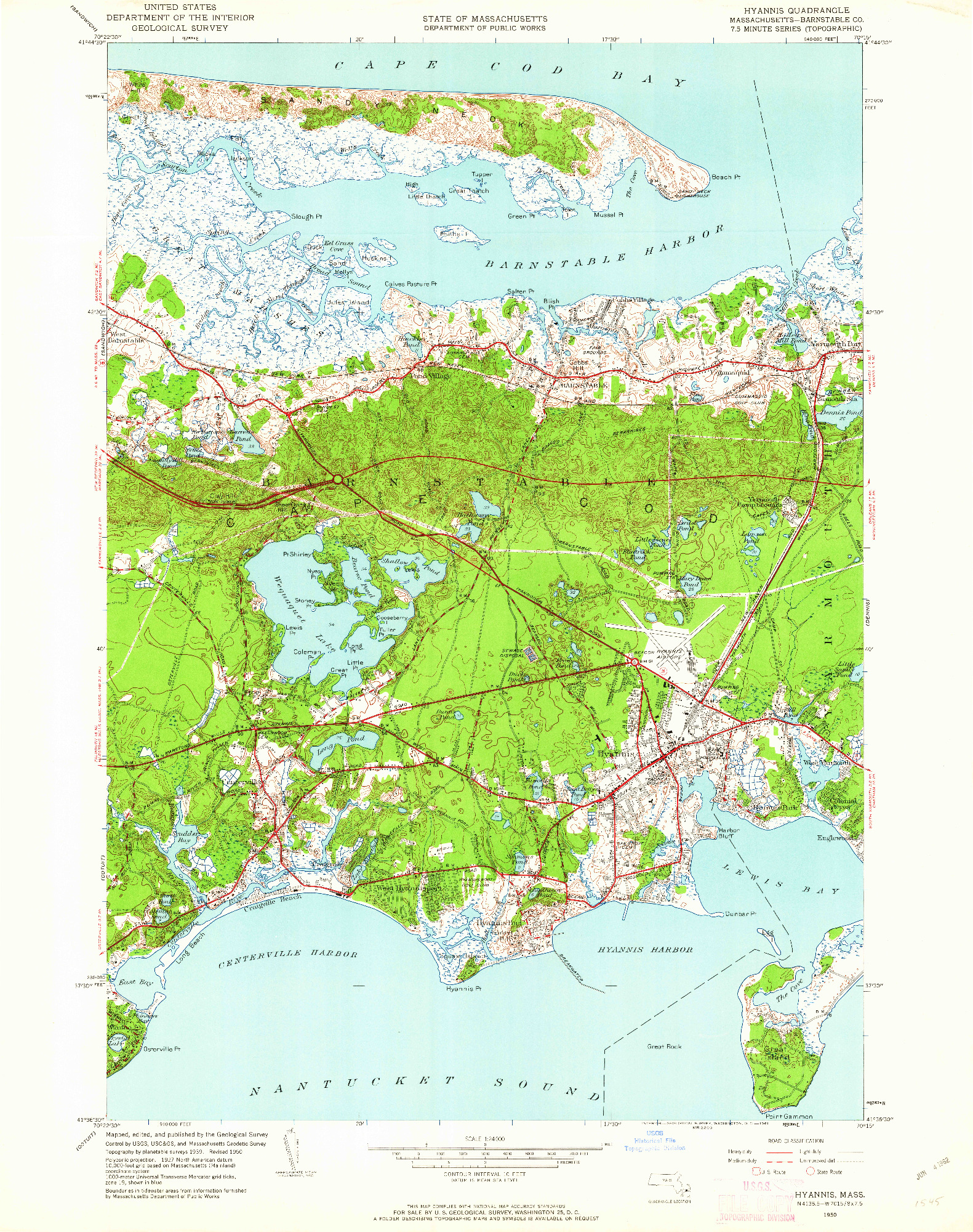 USGS 1:24000-SCALE QUADRANGLE FOR HYANNIS, MA 1950