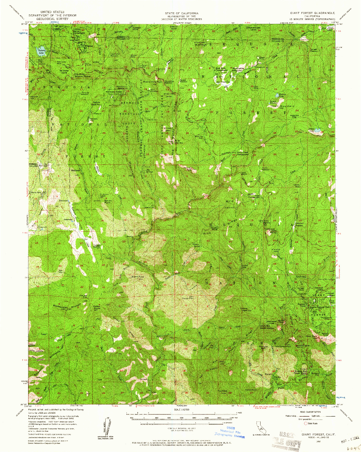 USGS 1:62500-SCALE QUADRANGLE FOR GIANT FOREST, CA 1956