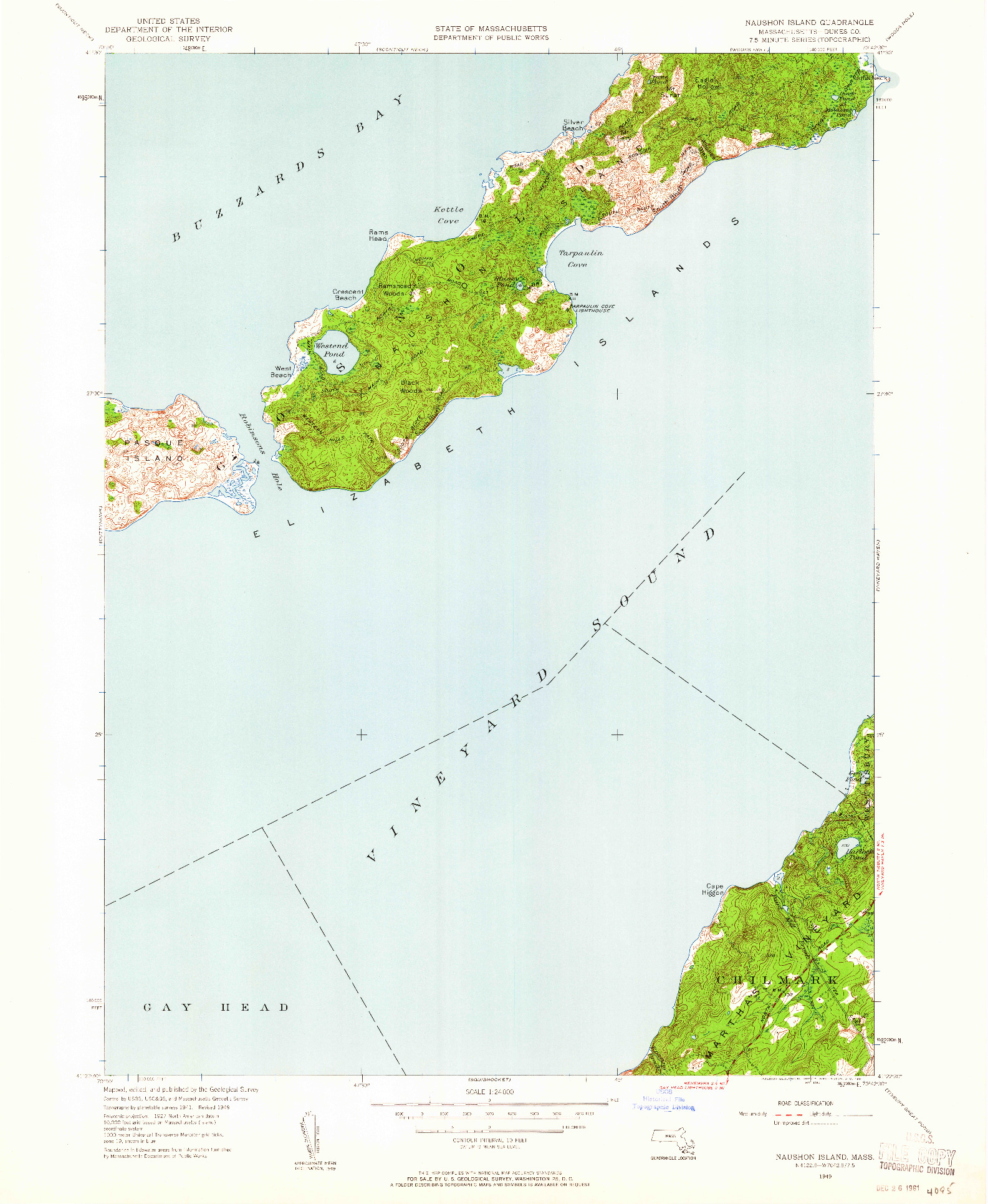 USGS 1:24000-SCALE QUADRANGLE FOR NAUSHON ISLAND, MA 1949