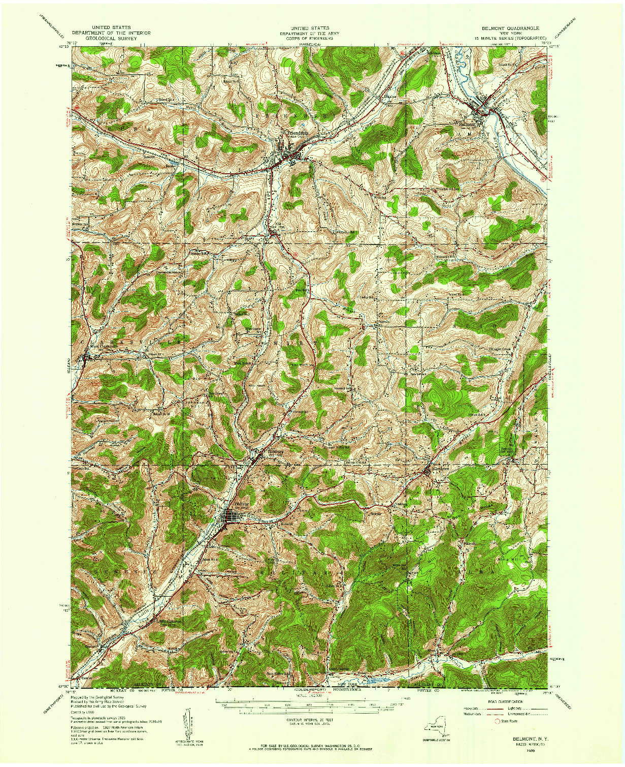 USGS 1:62500-SCALE QUADRANGLE FOR BELMONT, NY 1939