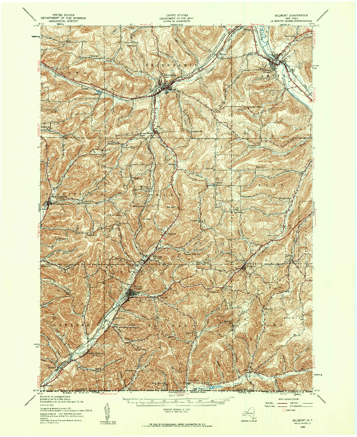 USGS 1:62500-SCALE QUADRANGLE FOR BELMONT, NY 1939