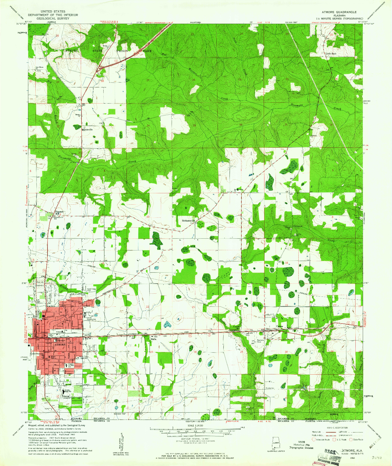 USGS 1:24000-SCALE QUADRANGLE FOR ATMORE, AL 1960