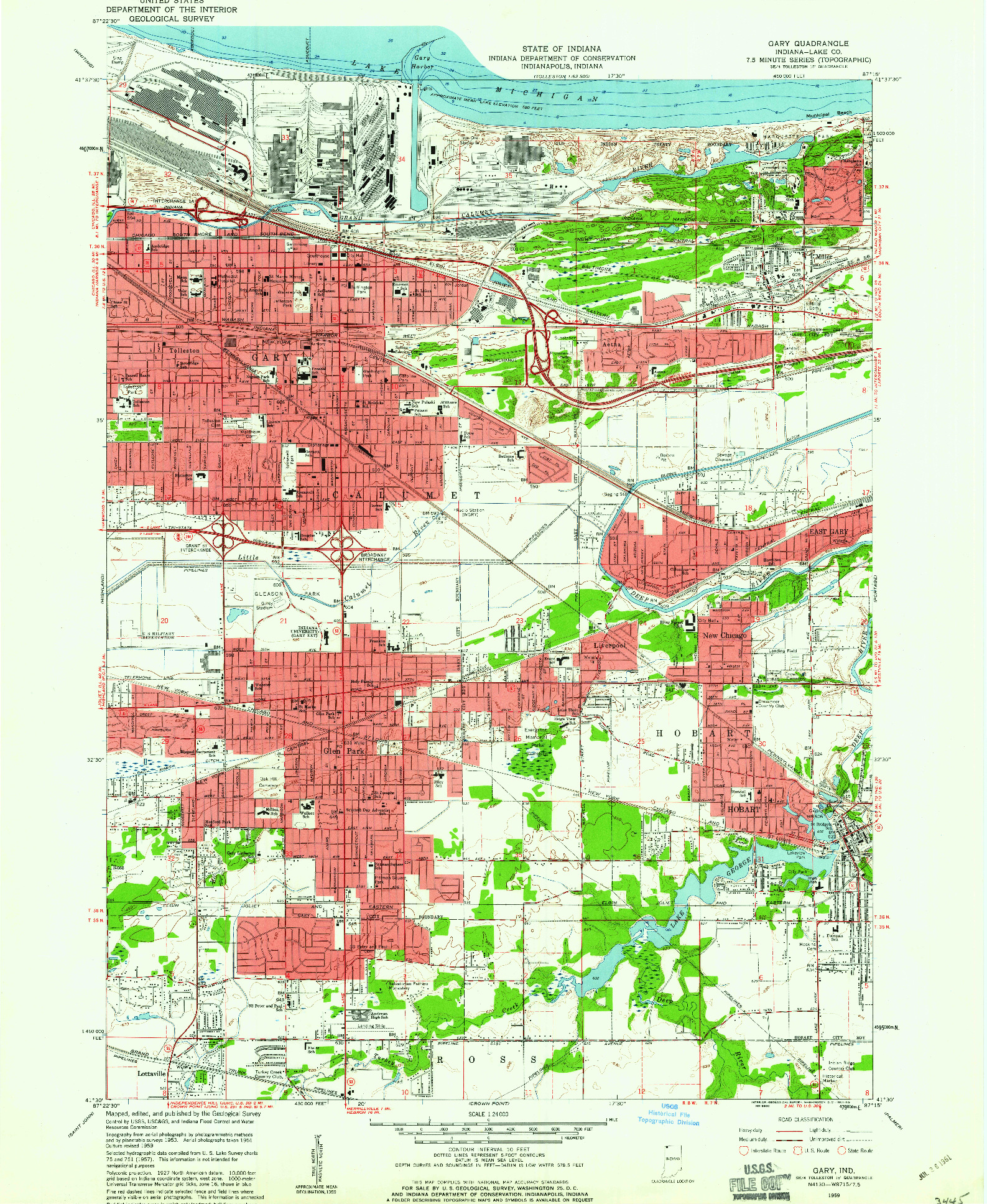 USGS 1:24000-SCALE QUADRANGLE FOR GARY, IN 1959