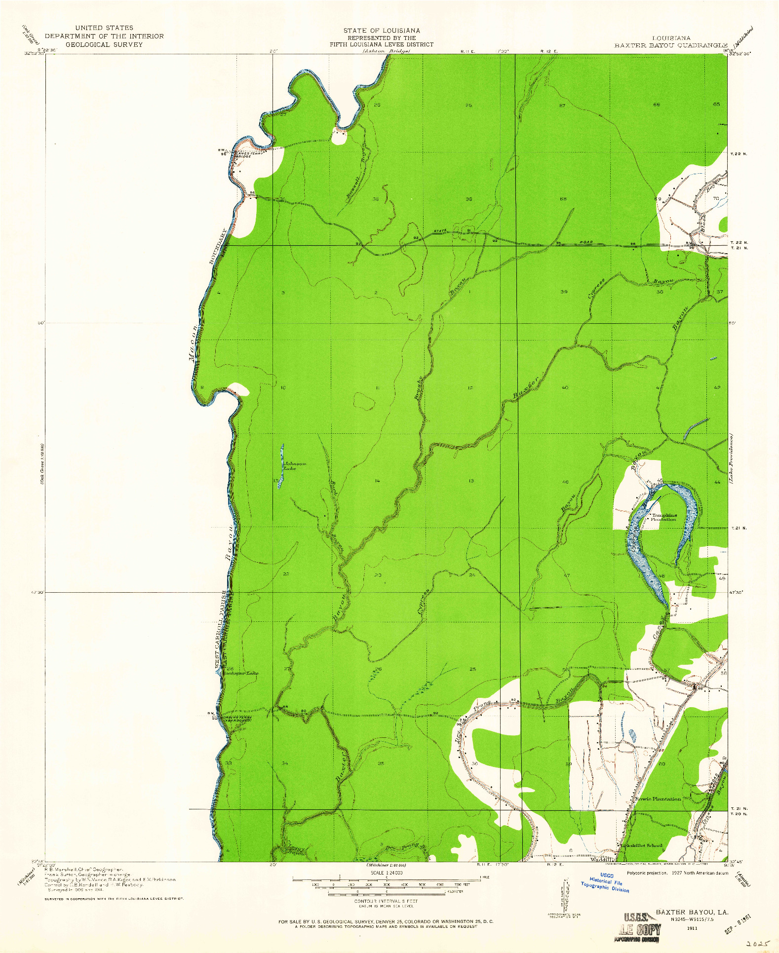 USGS 1:24000-SCALE QUADRANGLE FOR BAXTER BAYOU, LA 1911