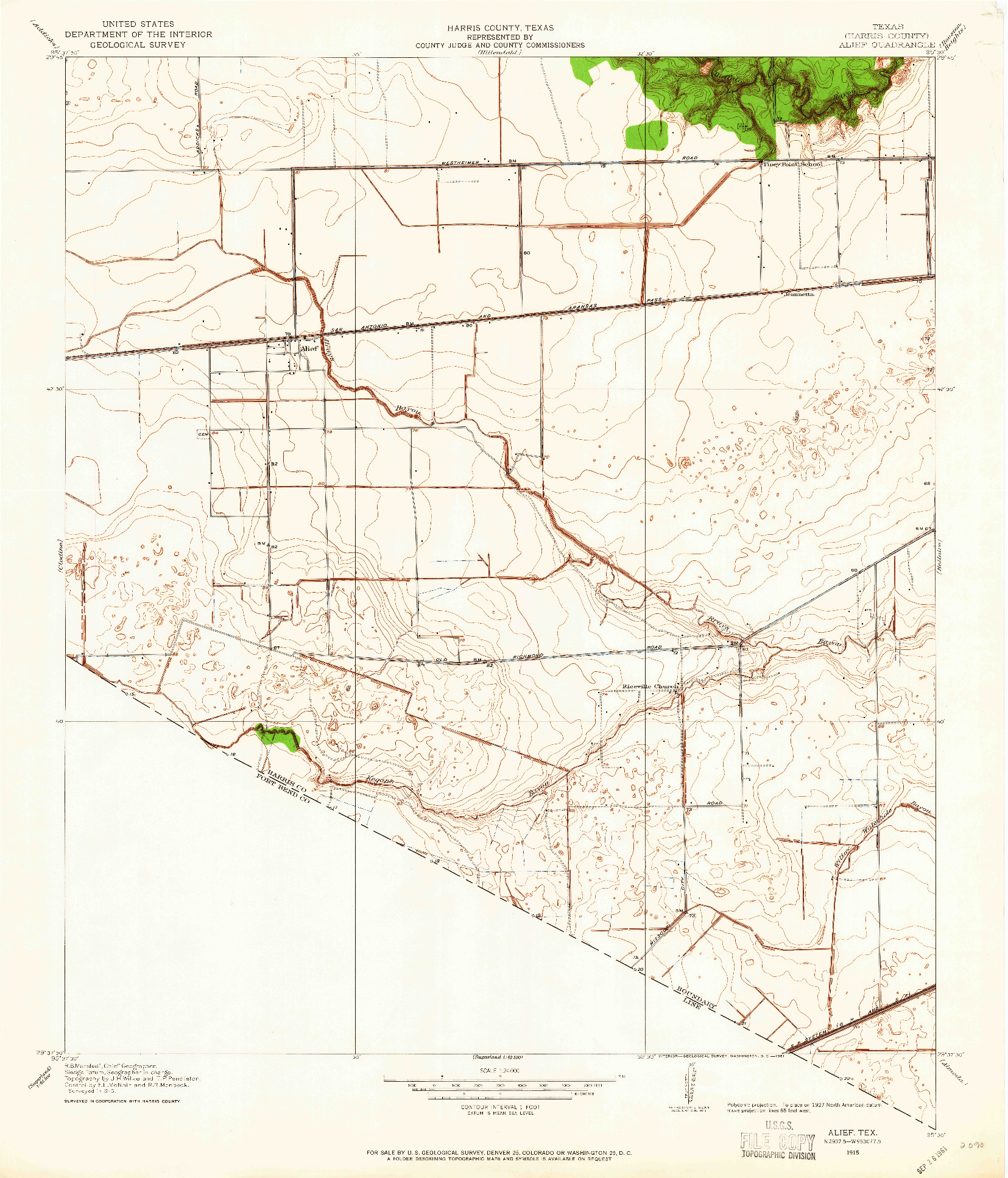 USGS 1:24000-SCALE QUADRANGLE FOR ALIEF, TX 1915