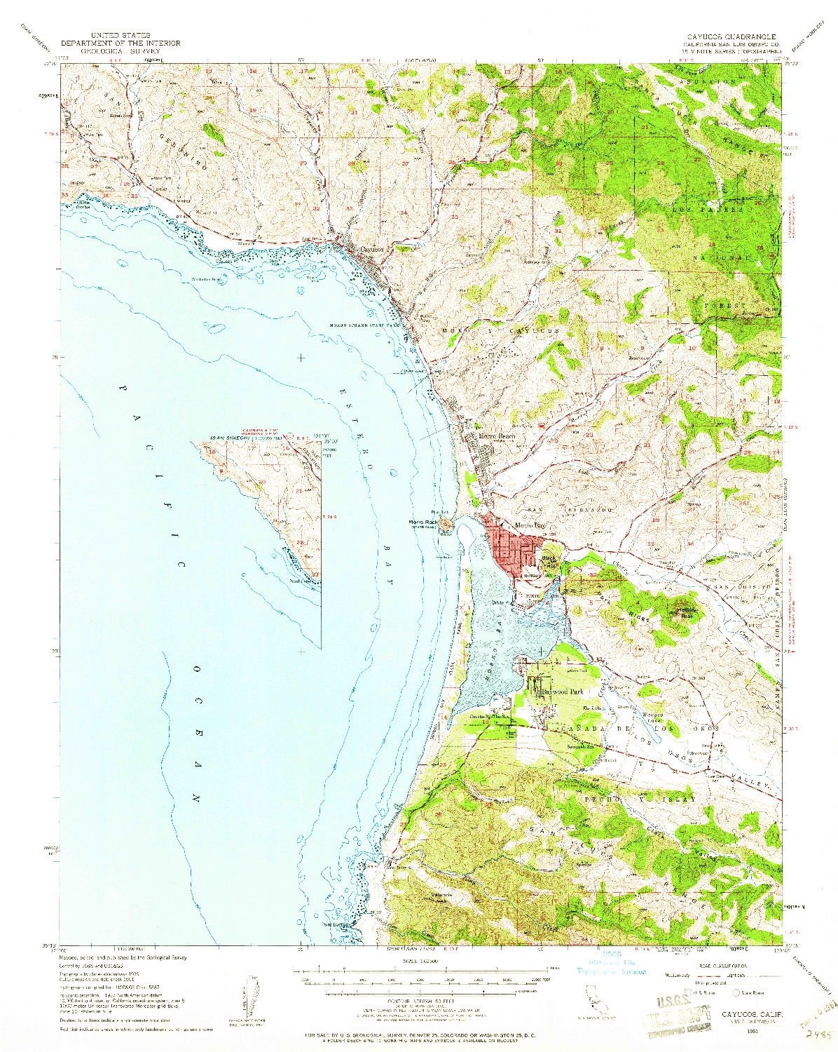 USGS 1:62500-SCALE QUADRANGLE FOR CAYUCOS, CA 1951