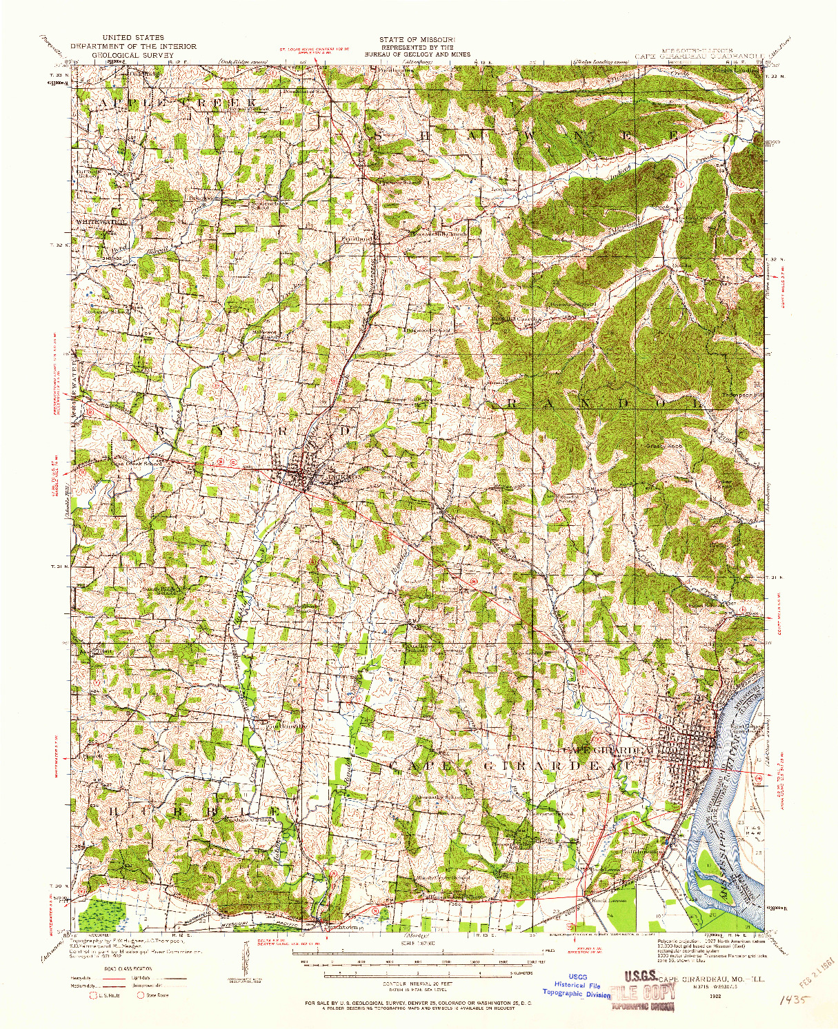 USGS 1:62500-SCALE QUADRANGLE FOR CAPE GIRARDEAU, MO 1922