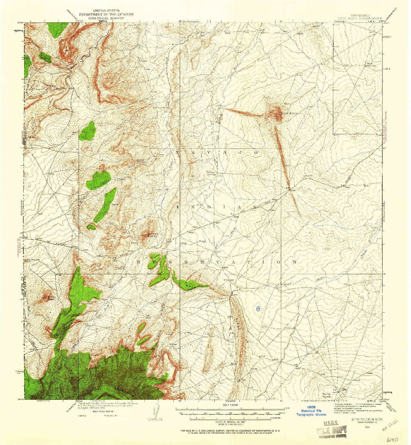 USGS 1:62500-SCALE QUADRANGLE FOR SHIP ROCK, NM 1934