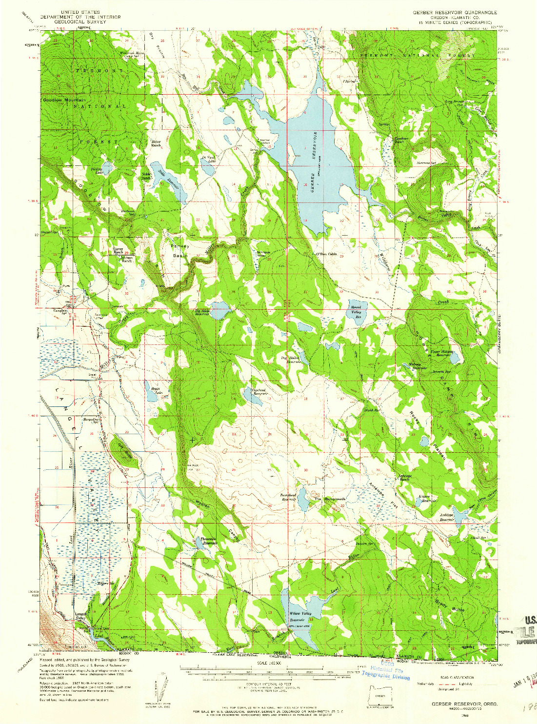 USGS 1:62500-SCALE QUADRANGLE FOR GERBER RESERVOIR, OR 1960