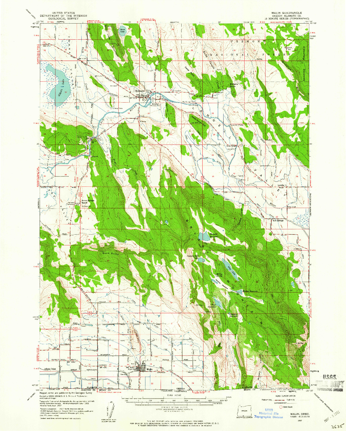 USGS 1:62500-SCALE QUADRANGLE FOR MALIN, OR 1957