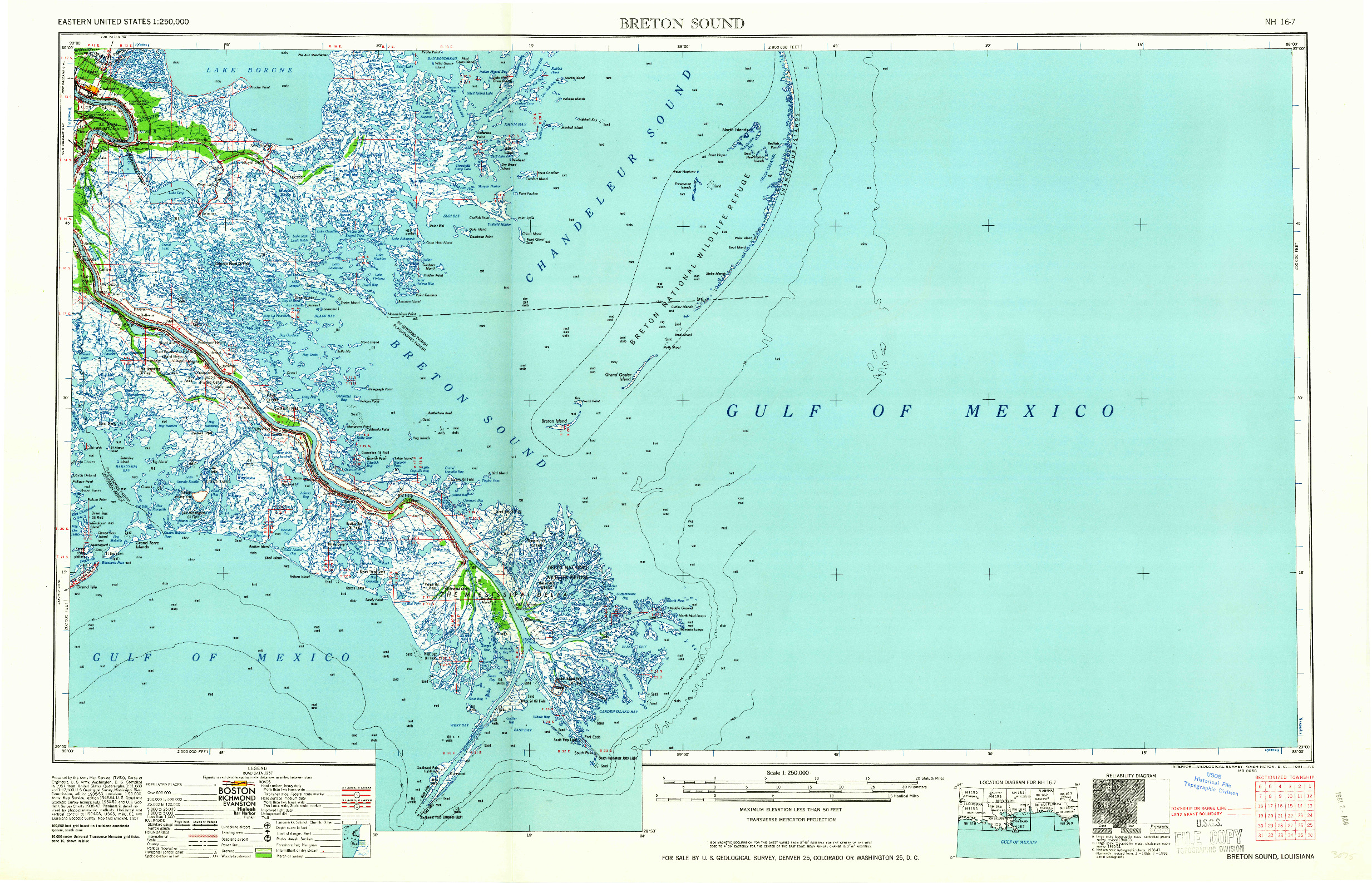 USGS 1:250000-SCALE QUADRANGLE FOR BRETON SOUND, LA 1961