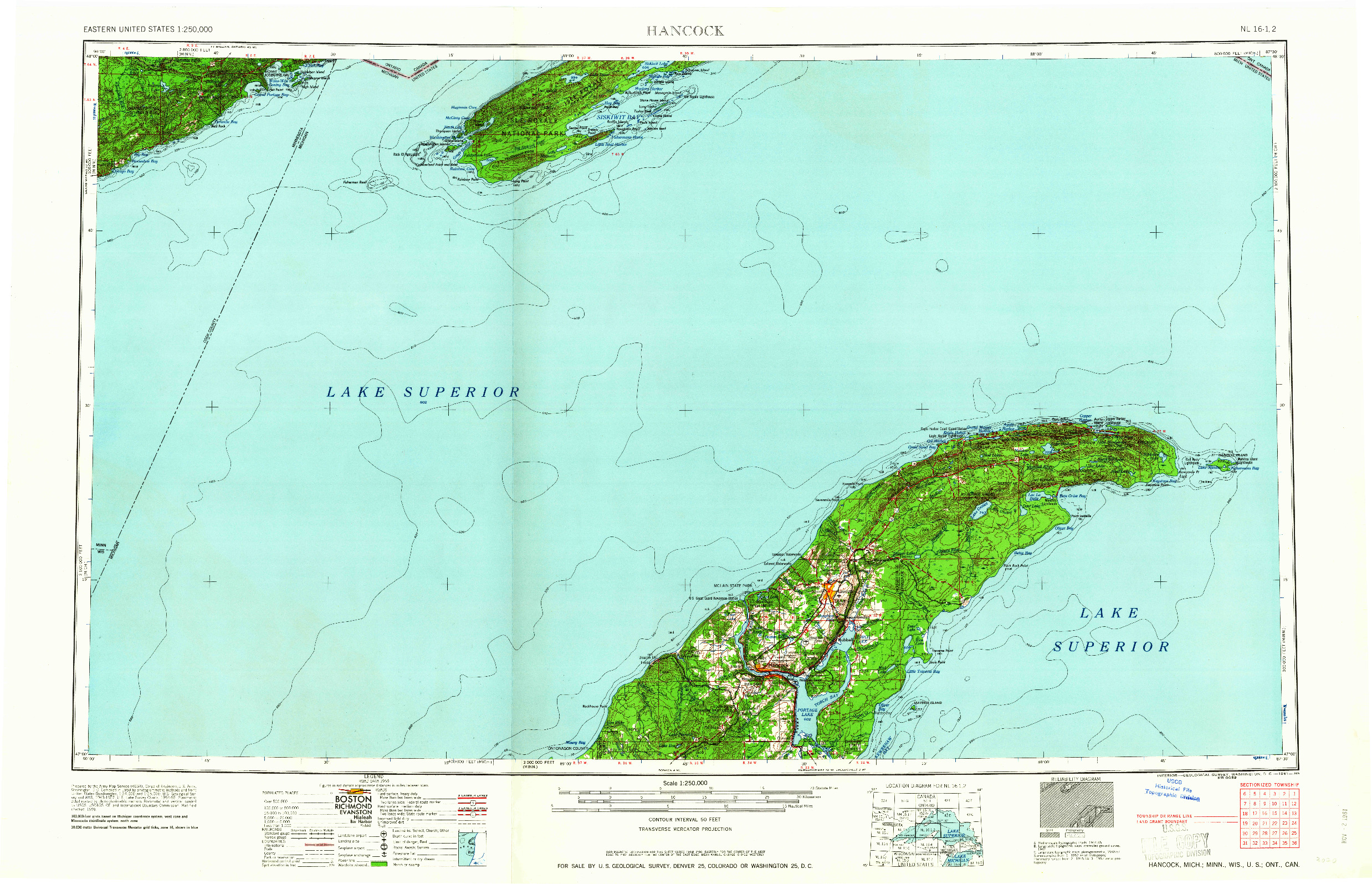 USGS 1:250000-SCALE QUADRANGLE FOR HANCOCK, MI 1961