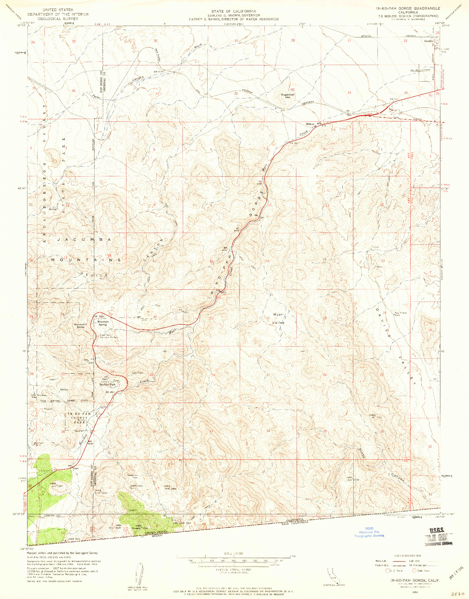 USGS 1:24000-SCALE QUADRANGLE FOR IN-KO-PAH GORGE, CA 1959