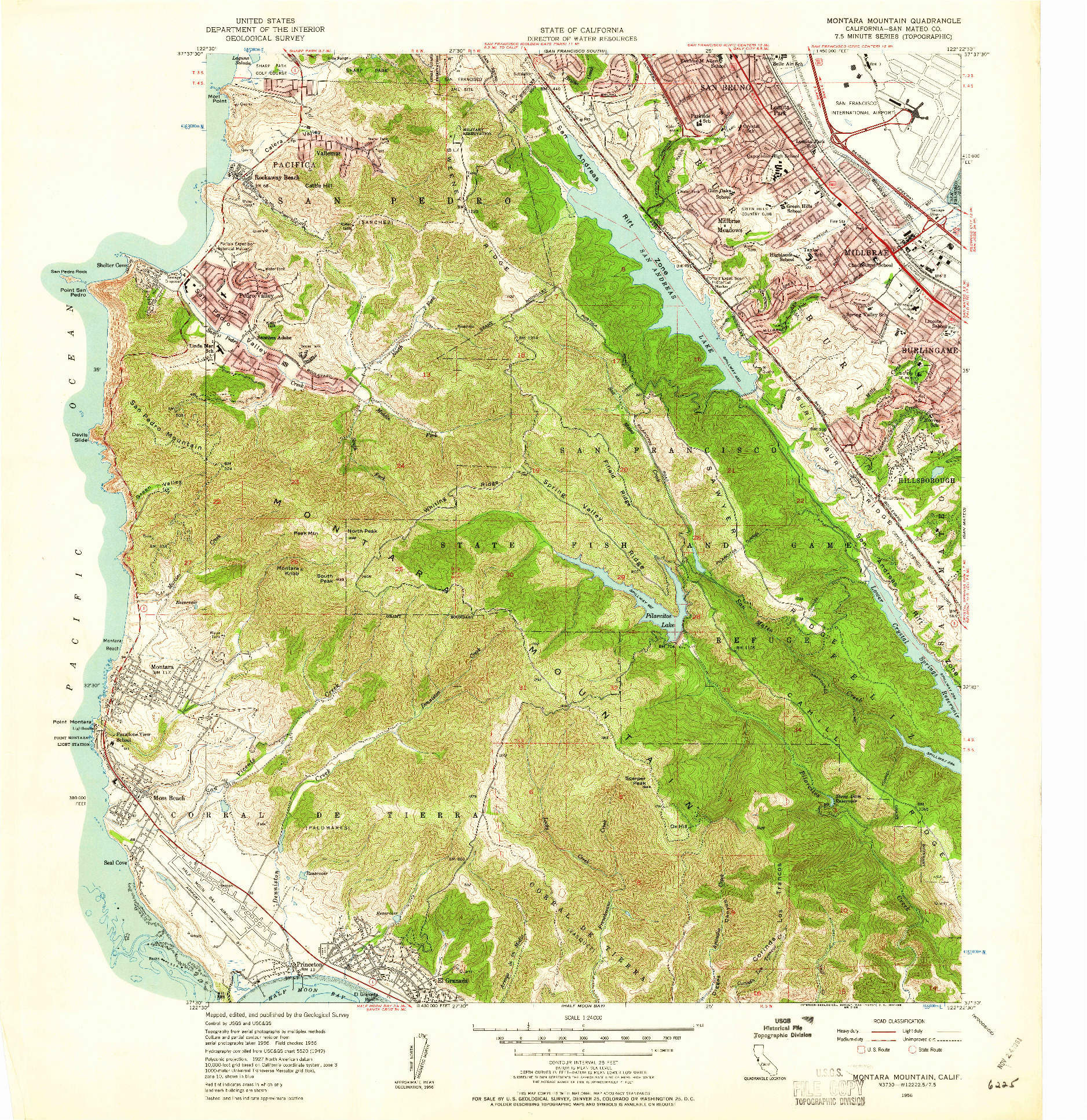 USGS 1:24000-SCALE QUADRANGLE FOR MONTARA MOUNTAIN, CA 1956