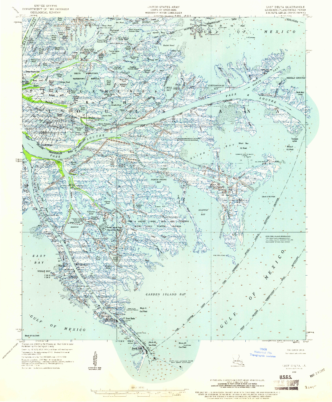 USGS 1:62500-SCALE QUADRANGLE FOR EAST DELTA, LA 1958
