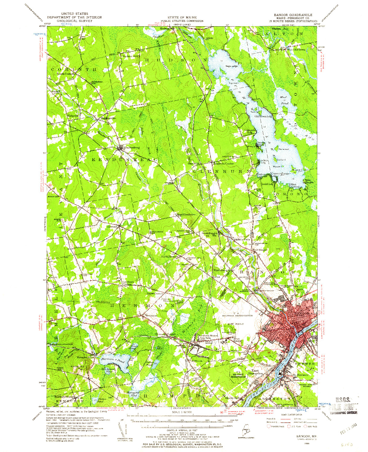 USGS 1:62500-SCALE QUADRANGLE FOR BANGOR, ME 1955