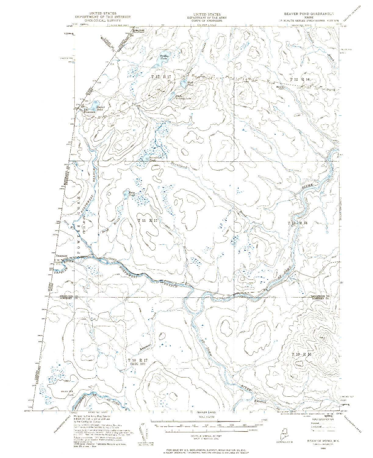 USGS 1:62500-SCALE QUADRANGLE FOR BEAVER POND, ME 1955