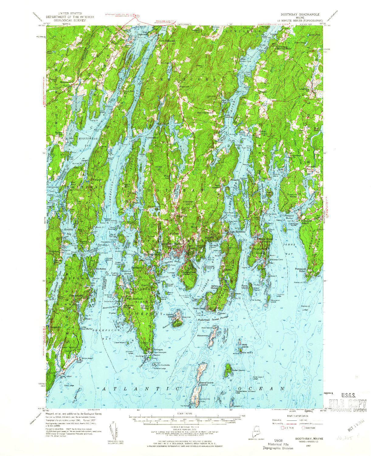 USGS 1:62500-SCALE QUADRANGLE FOR BOOTHBAY, ME 1957