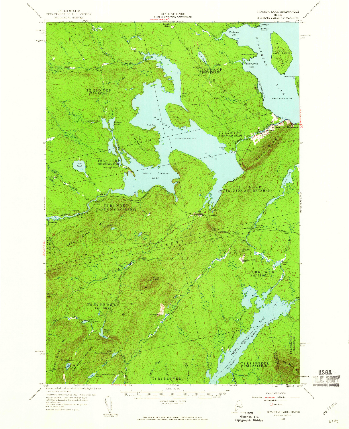 USGS 1:62500-SCALE QUADRANGLE FOR BRASSUA LAKE, ME 1957