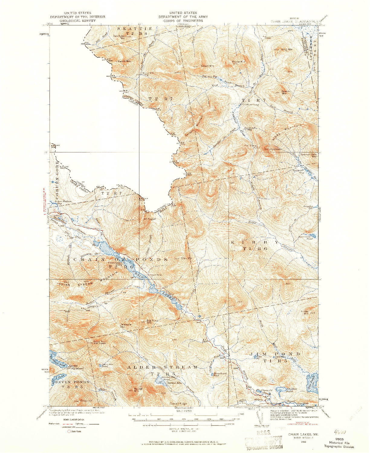 USGS 1:62500-SCALE QUADRANGLE FOR CHAIN LAKES, ME 1932