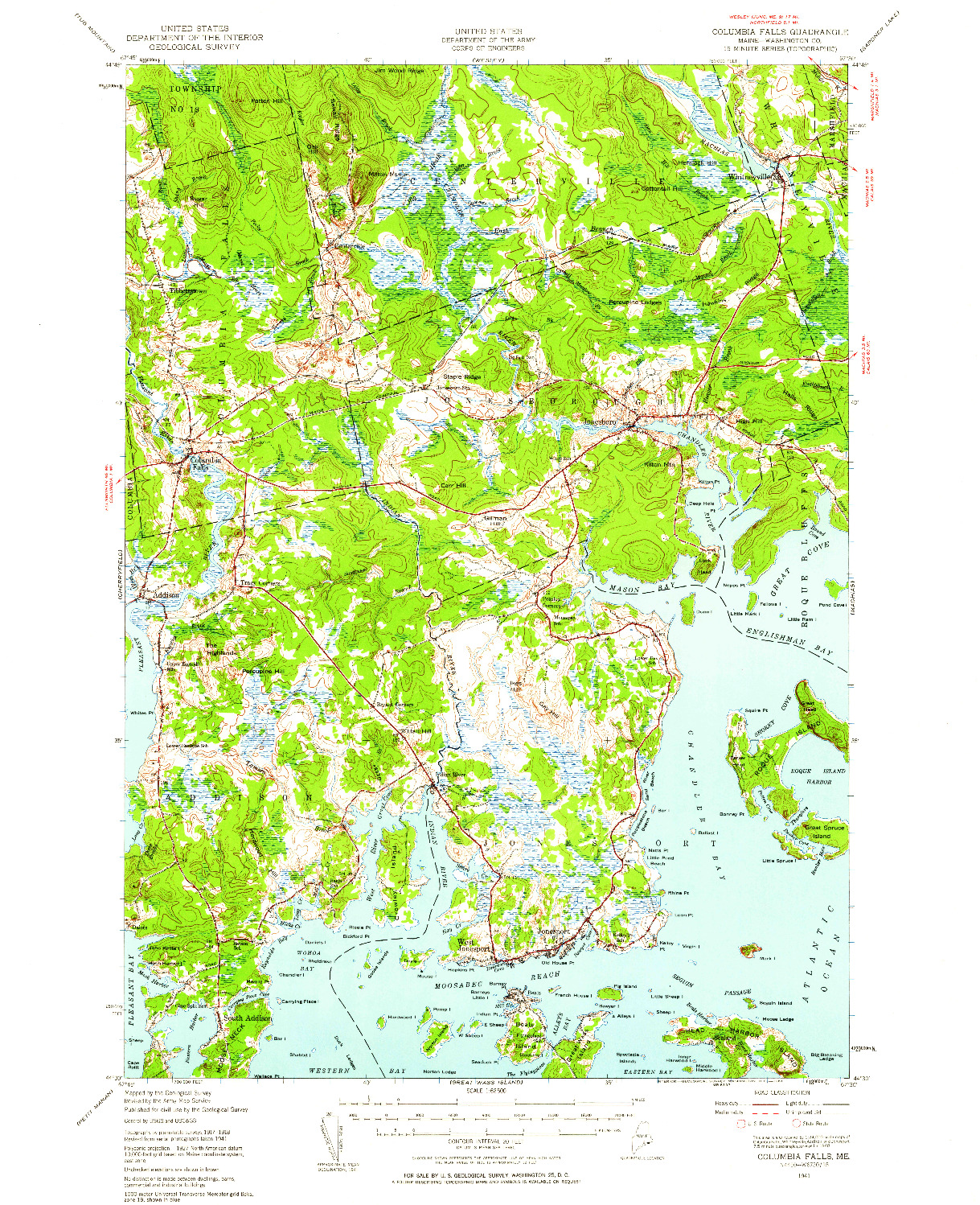 USGS 1:62500-SCALE QUADRANGLE FOR COLUMBIA FALLS, ME 1941